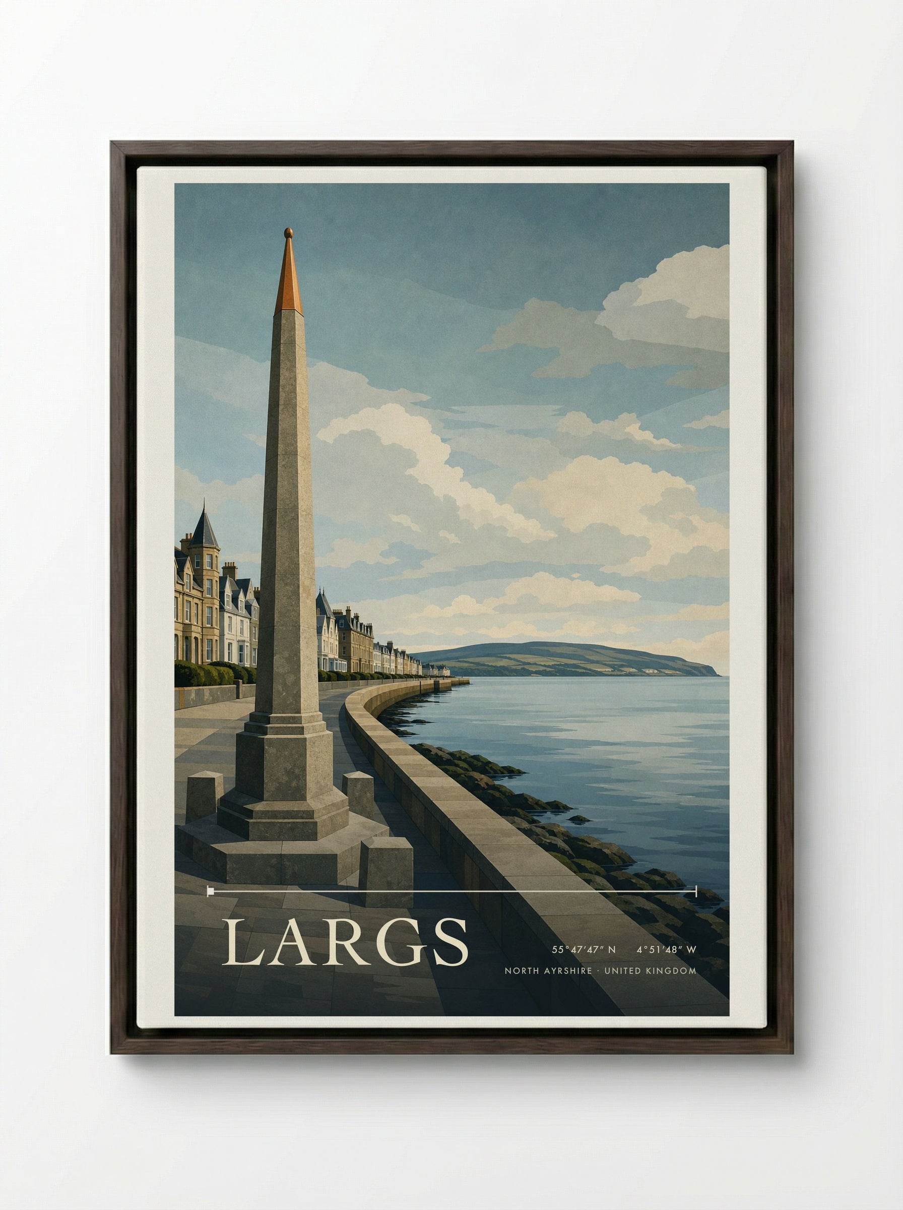 Largs North Ayrshire United Kingdom Travel Poster - Framed Canvas Dark Wood
