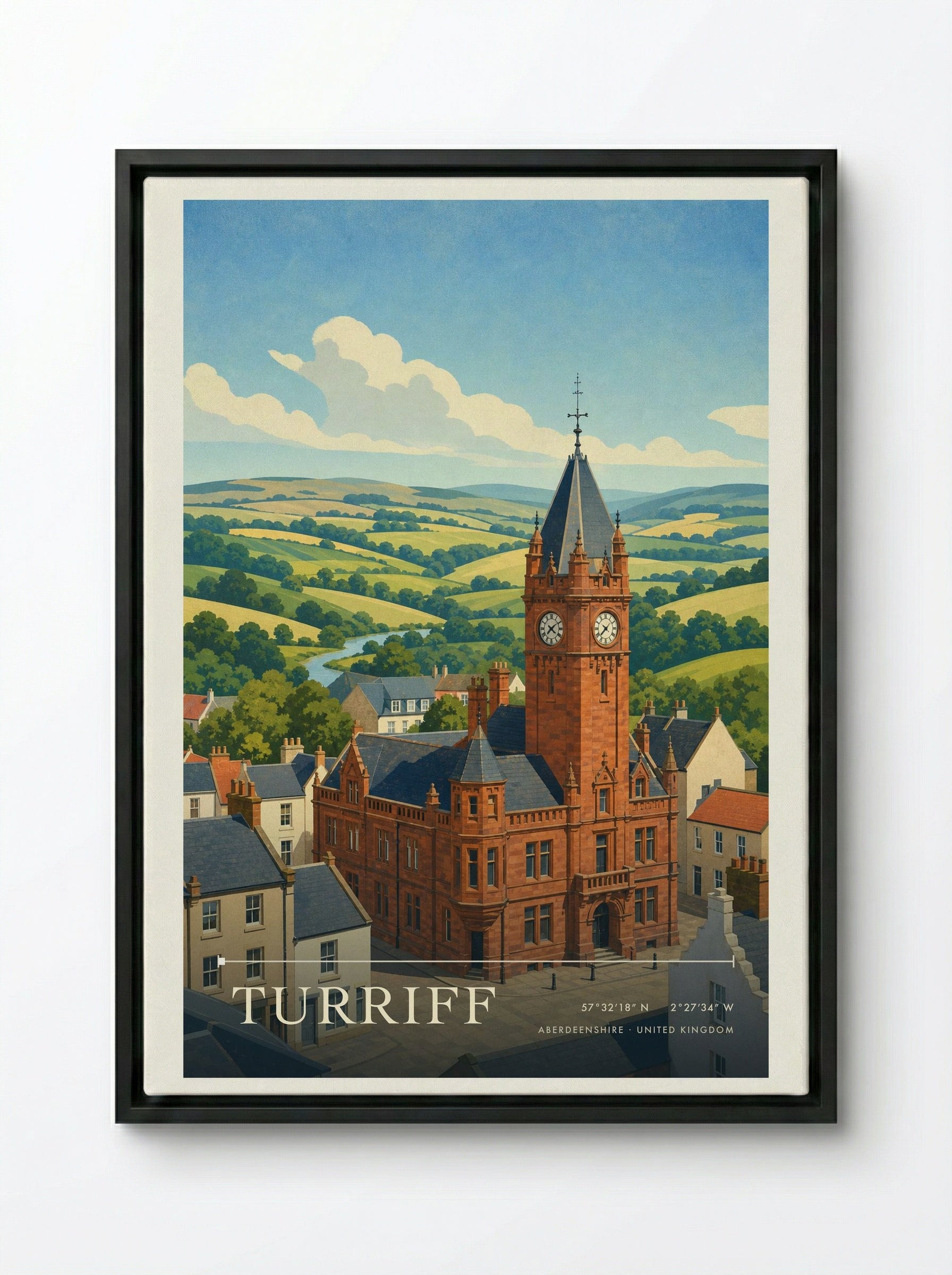 Turriff Aberdeenshire United Kingdom Travel Poster - Framed Canvas Black