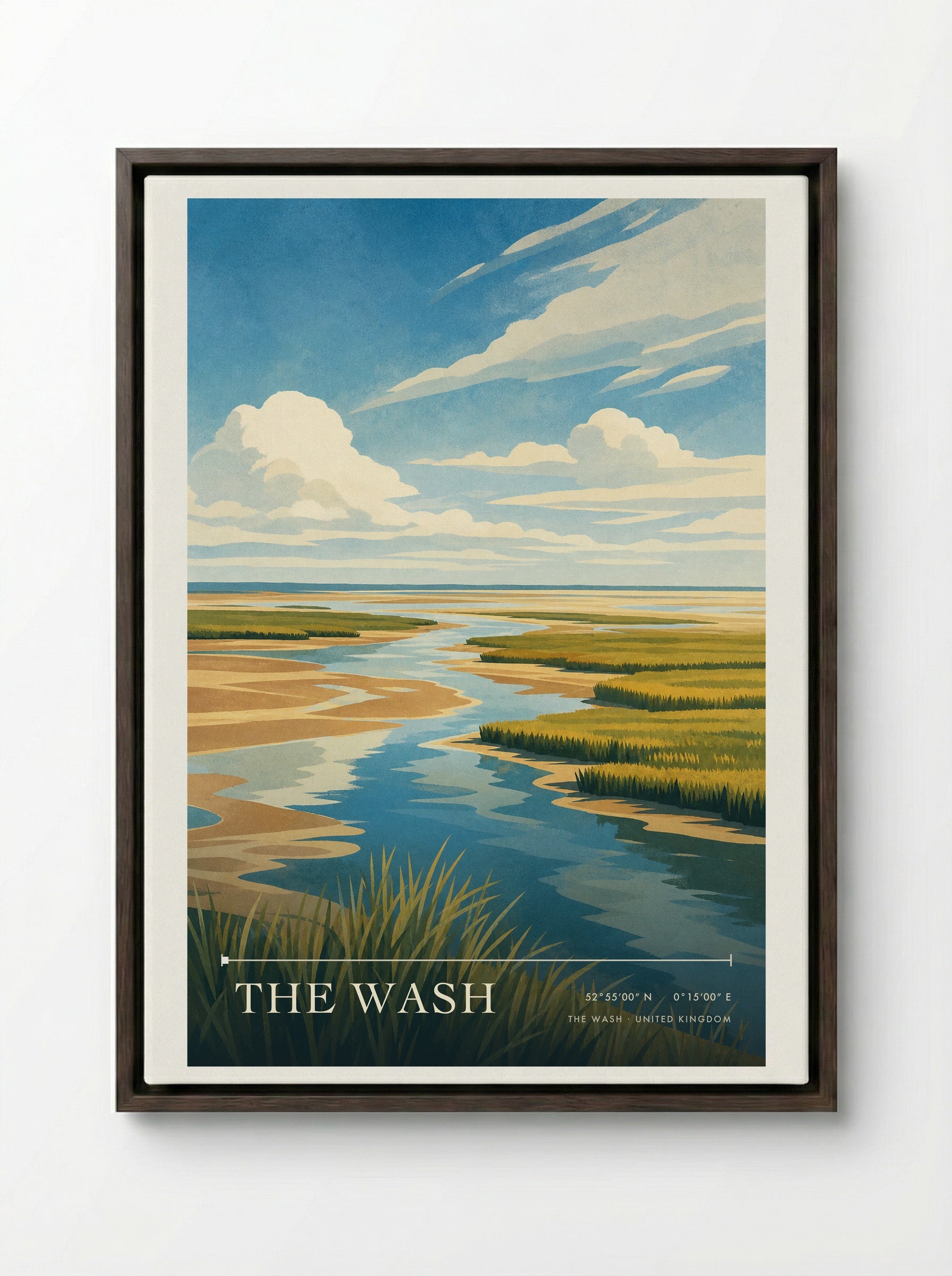 The Wash United Kingdom Travel Poster - Framed Canvas Dark Wood