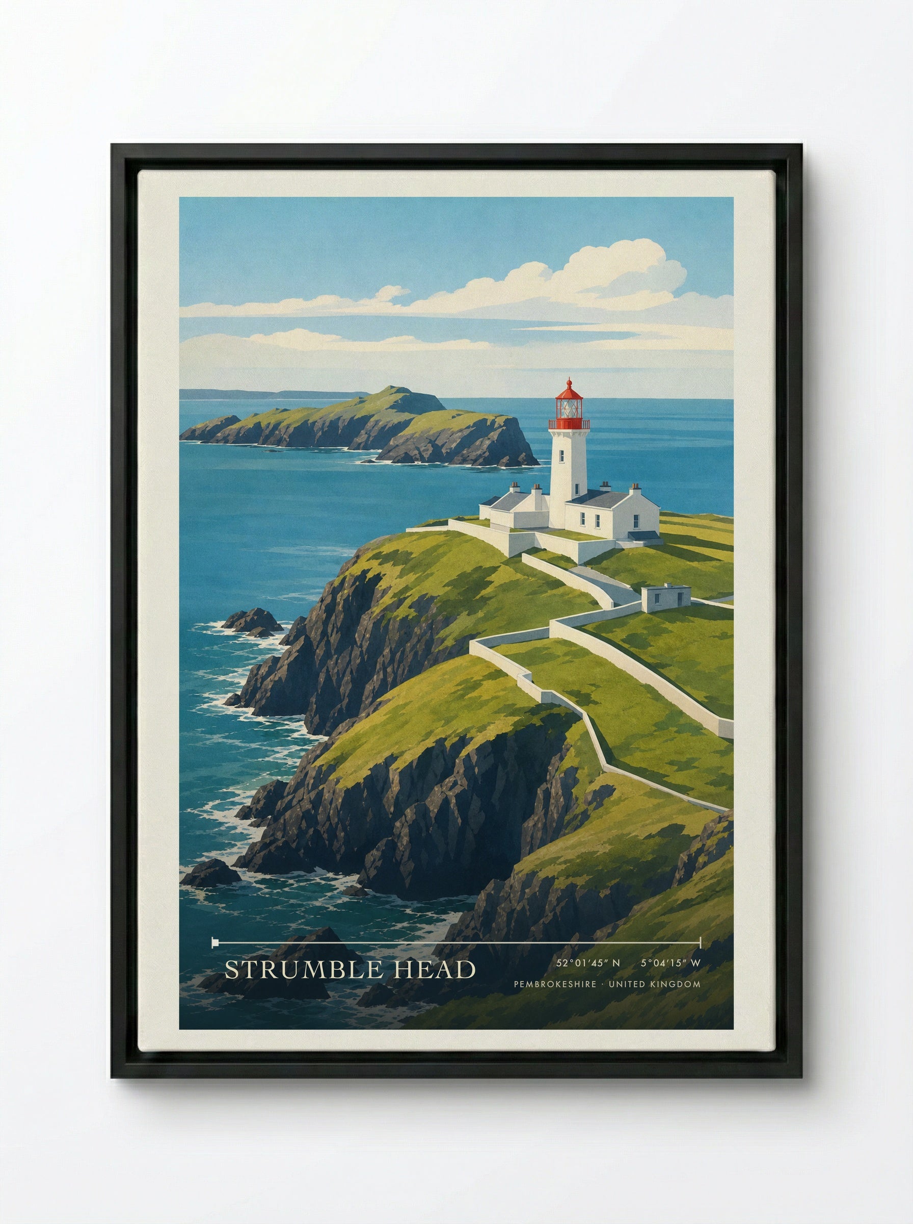 Strumble Head Pembrokeshire United Kingdom Travel Poster - Framed Canvas Black