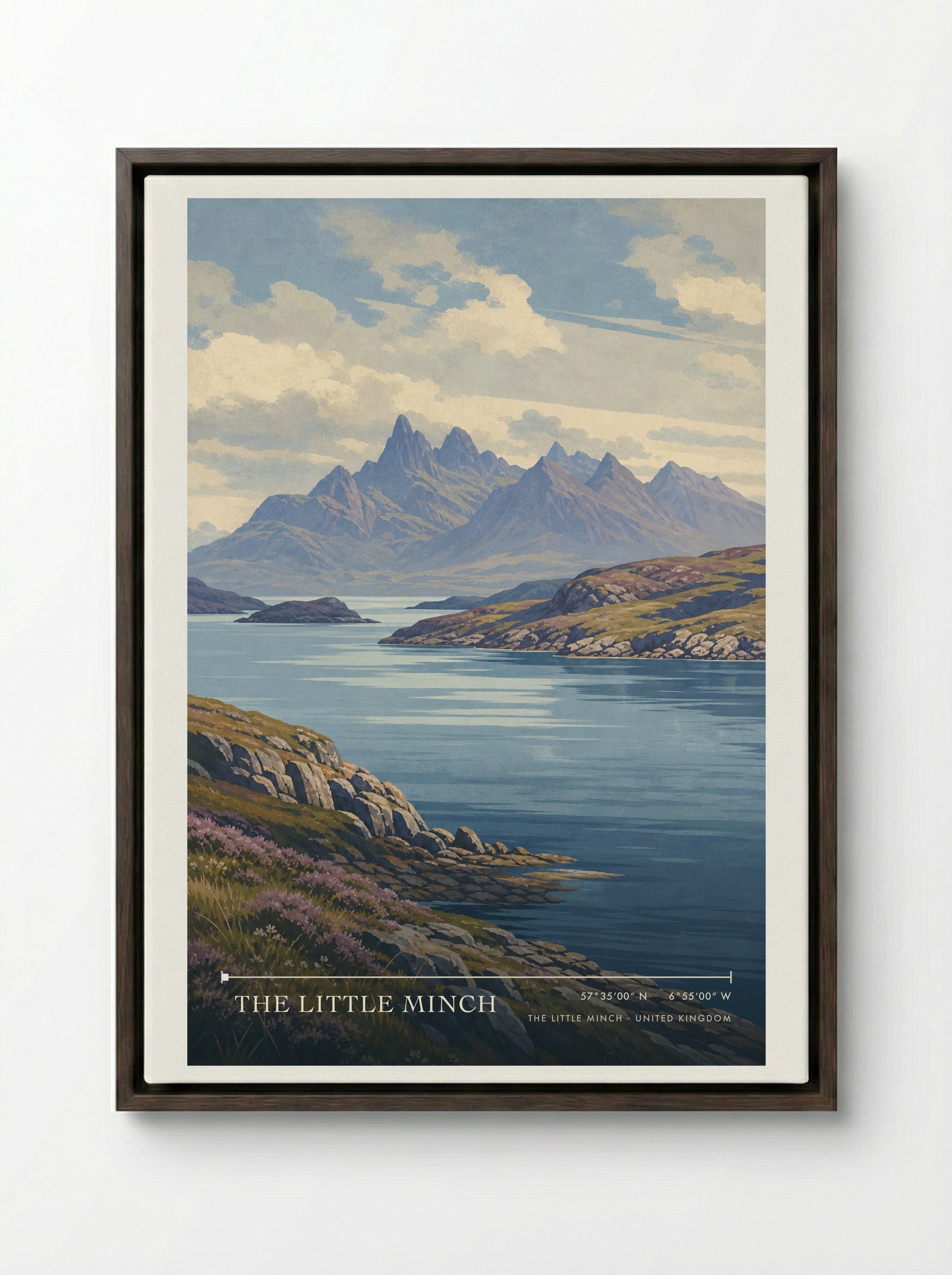The Little Minch United Kingdom Travel Poster - Framed Canvas Dark Wood