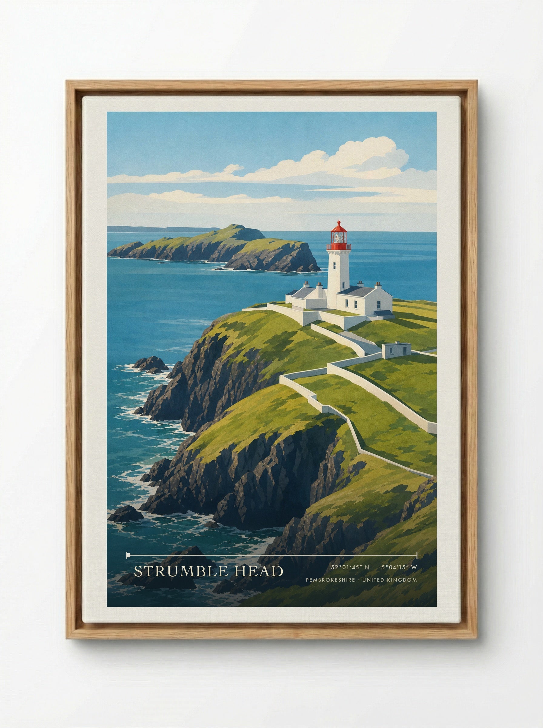 Strumble Head Pembrokeshire United Kingdom Travel Poster - Framed Canvas Wood