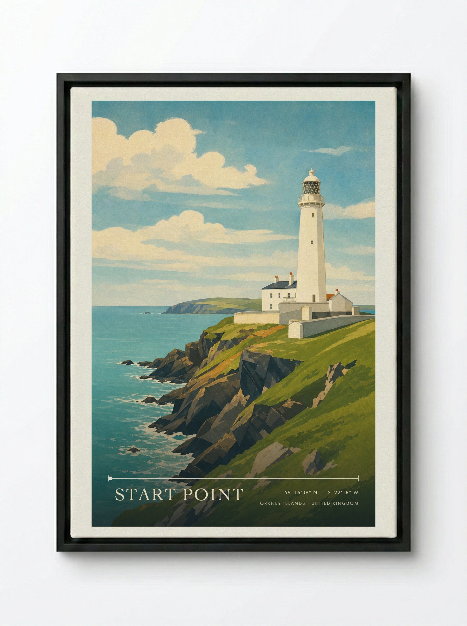 Start Point Orkney Islands United Kingdom Travel Poster - Framed Canvas Black