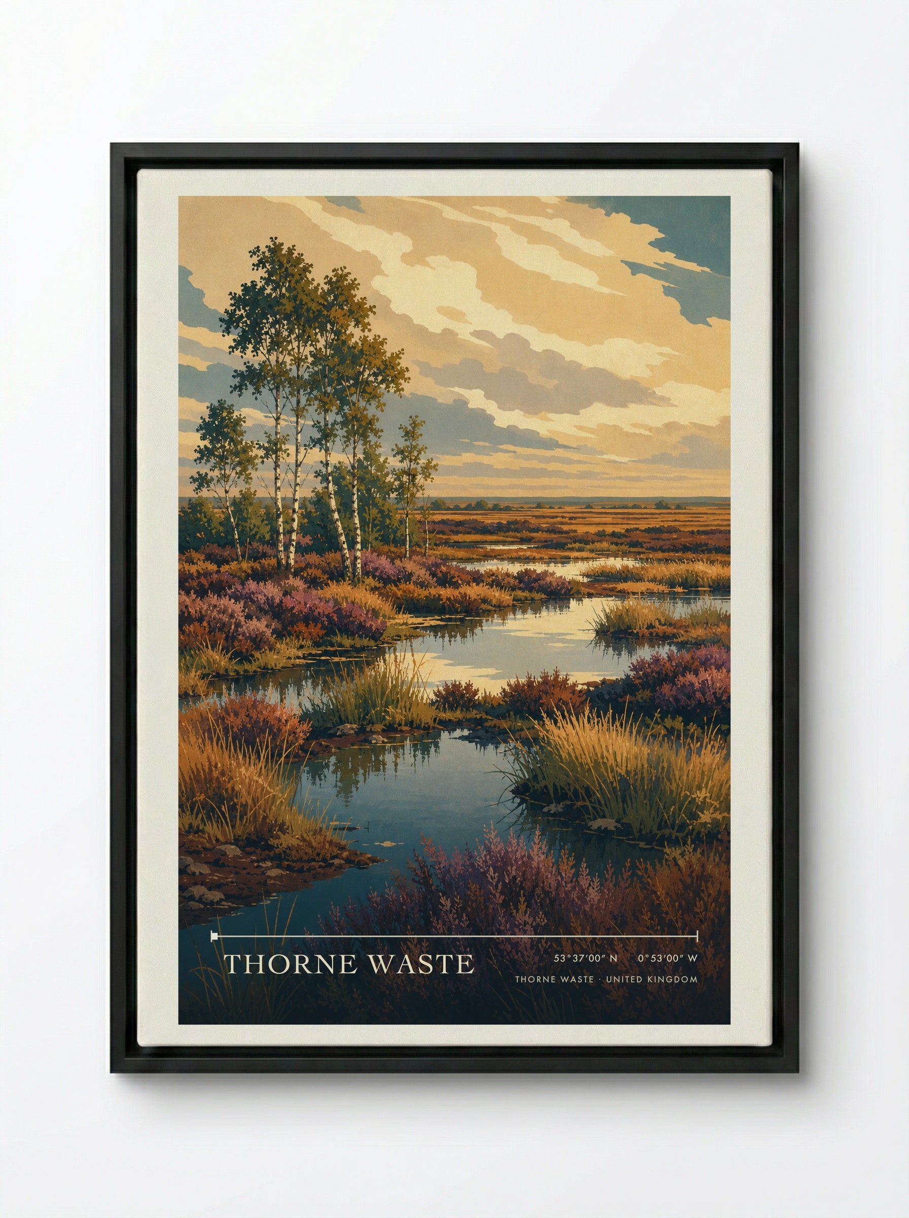 Thorne Waste United Kingdom Travel Poster - Framed Canvas Black