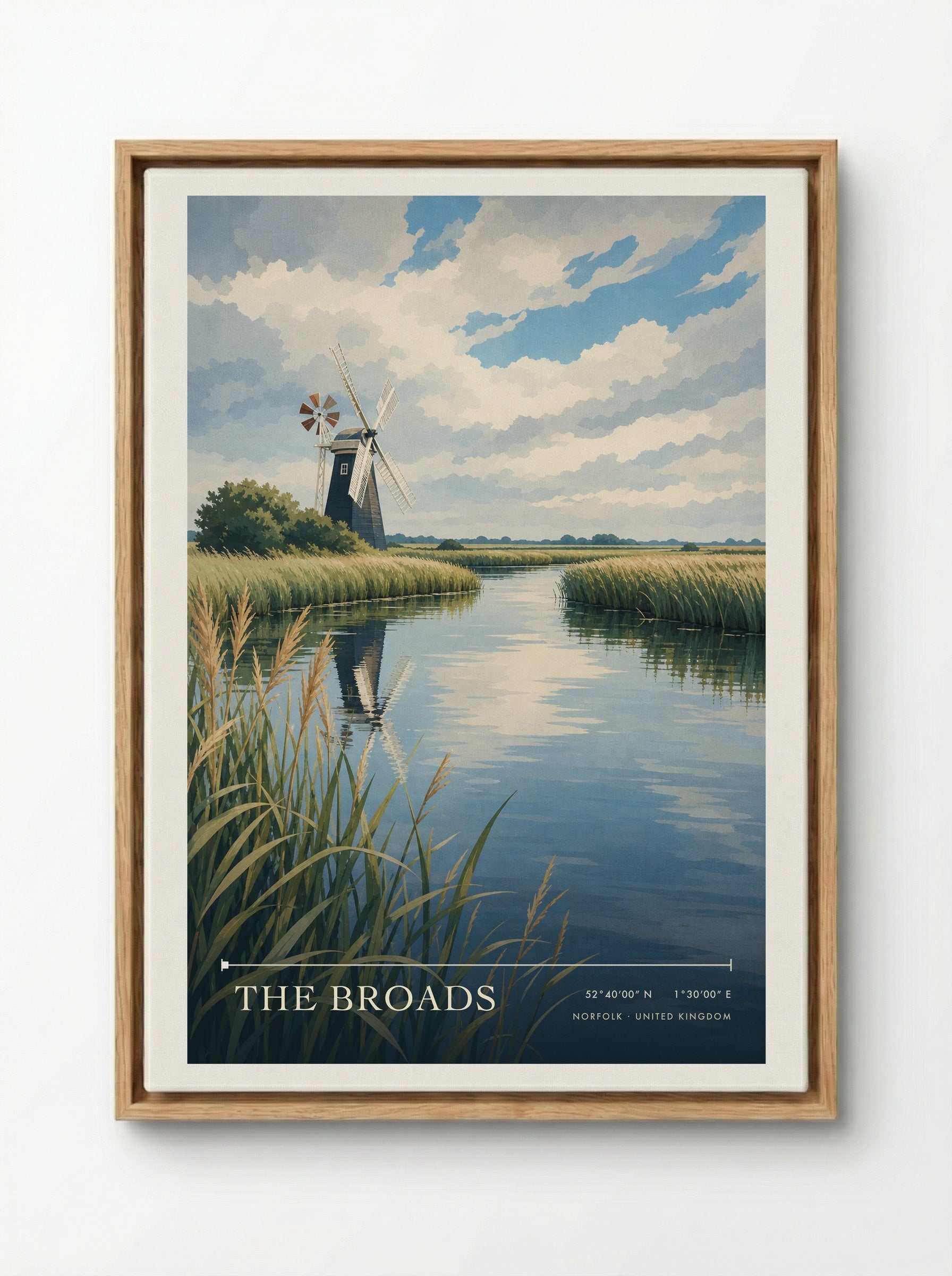 The Broads Norfolk United Kingdom Travel Poster - Framed Canvas Wood