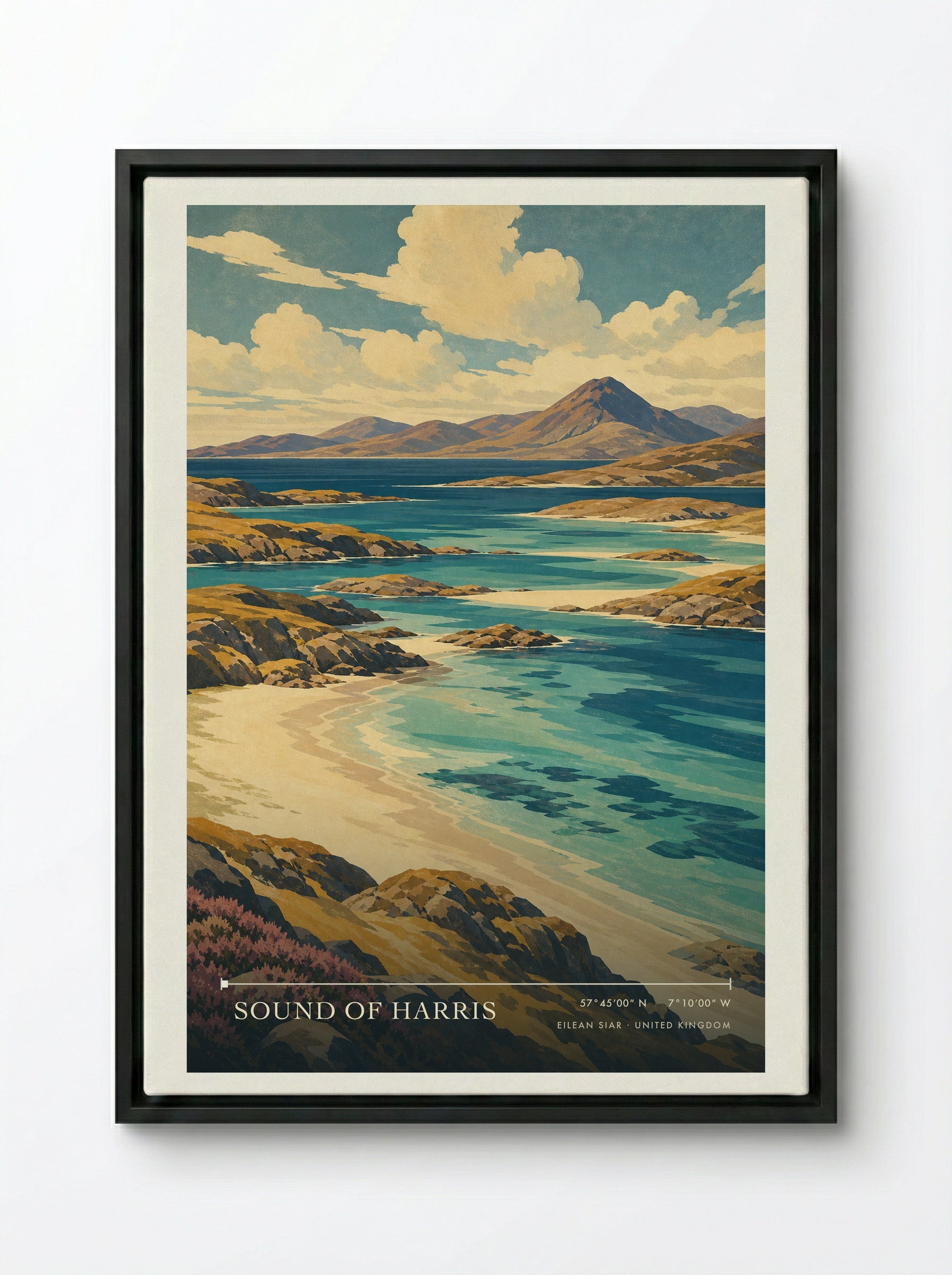 Sound of Harris Eilean Siar United Kingdom Travel Poster - Framed Canvas Black