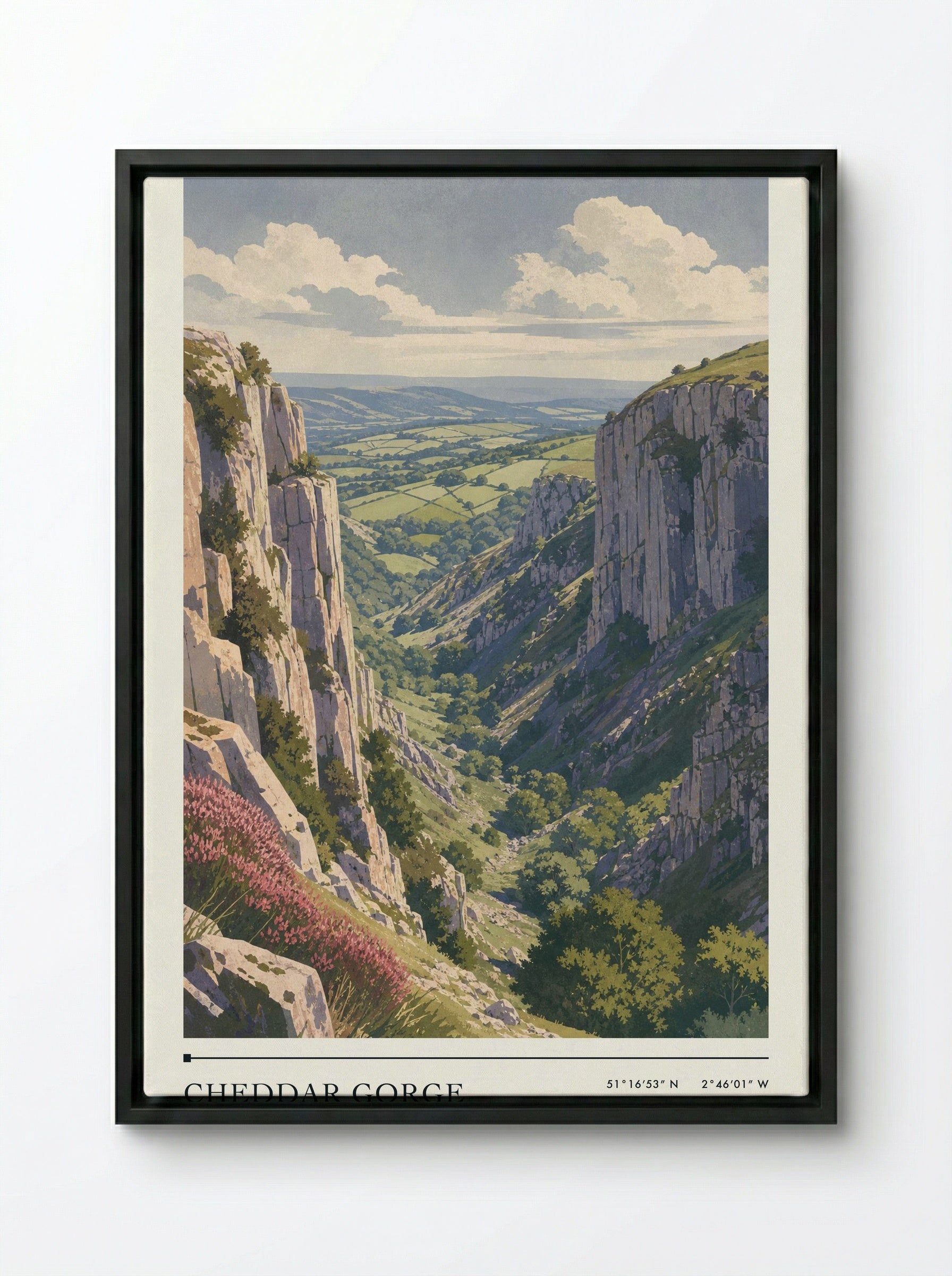 Cheddar Gorge Somerset United Kingdom Travel Poster - Framed Canvas Black