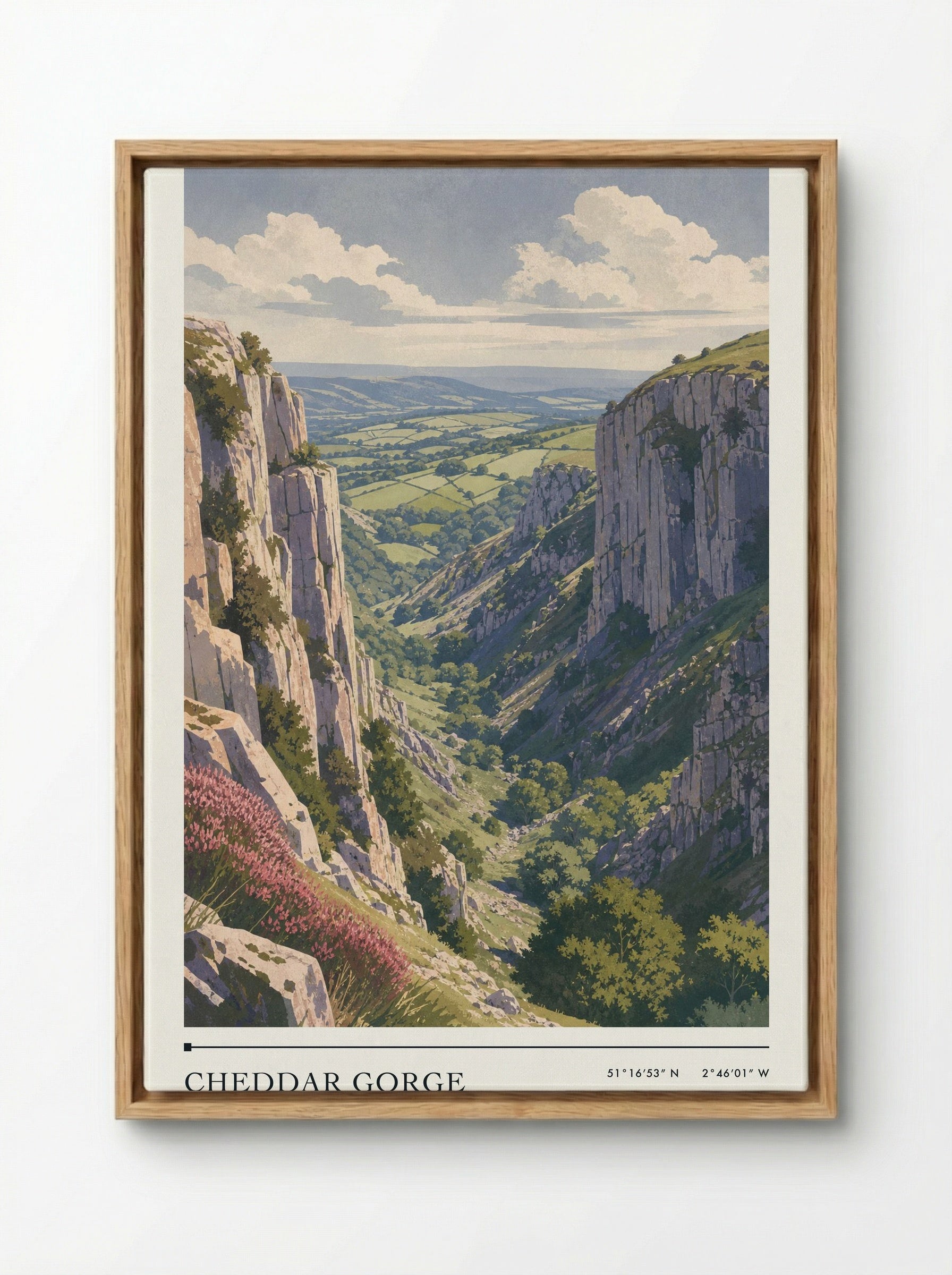 Cheddar Gorge Somerset United Kingdom Travel Poster - Framed Canvas Wood