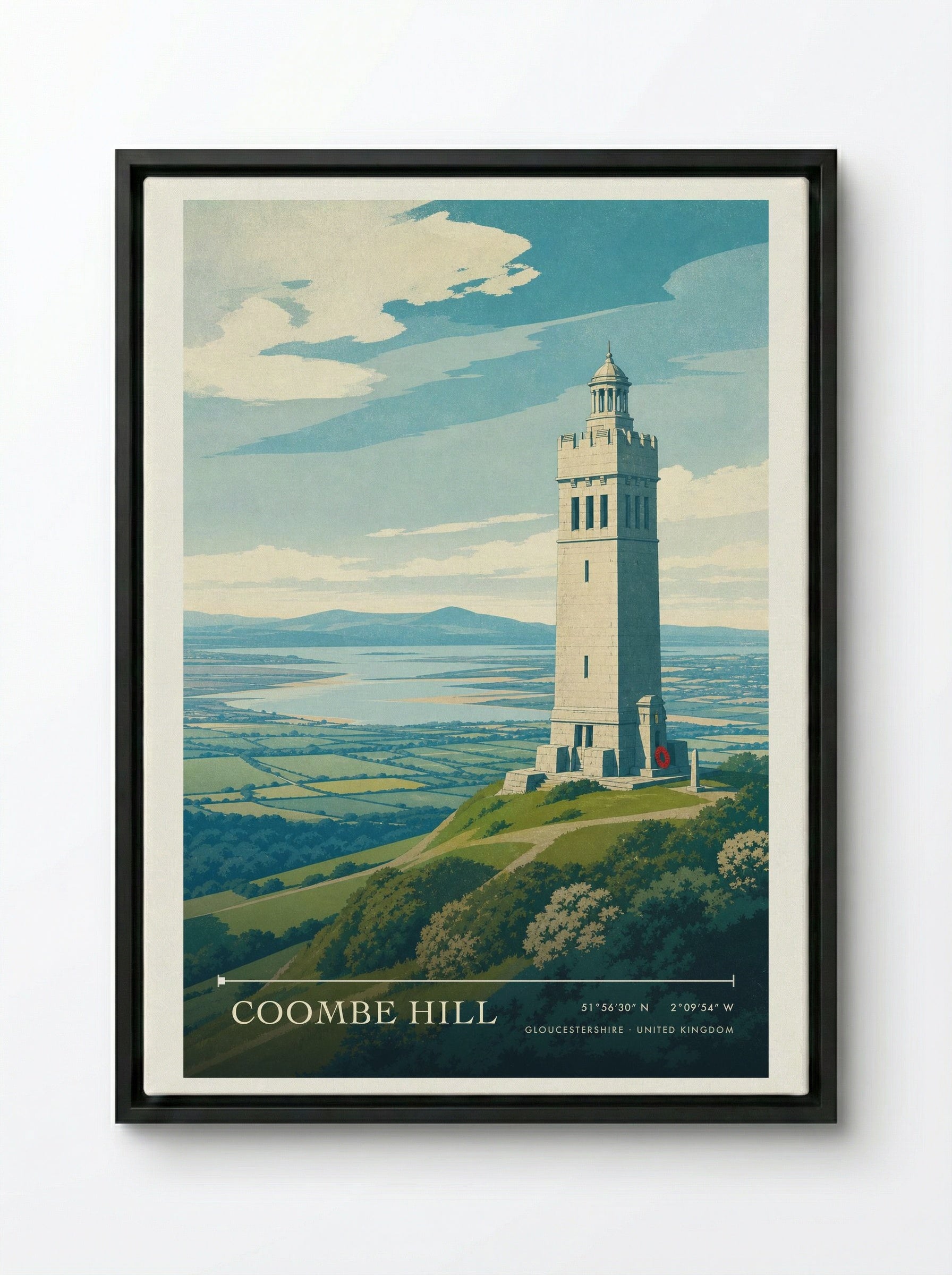Coombe Hill Gloucestershire United Kingdom Travel Poster - Framed Canvas Black
