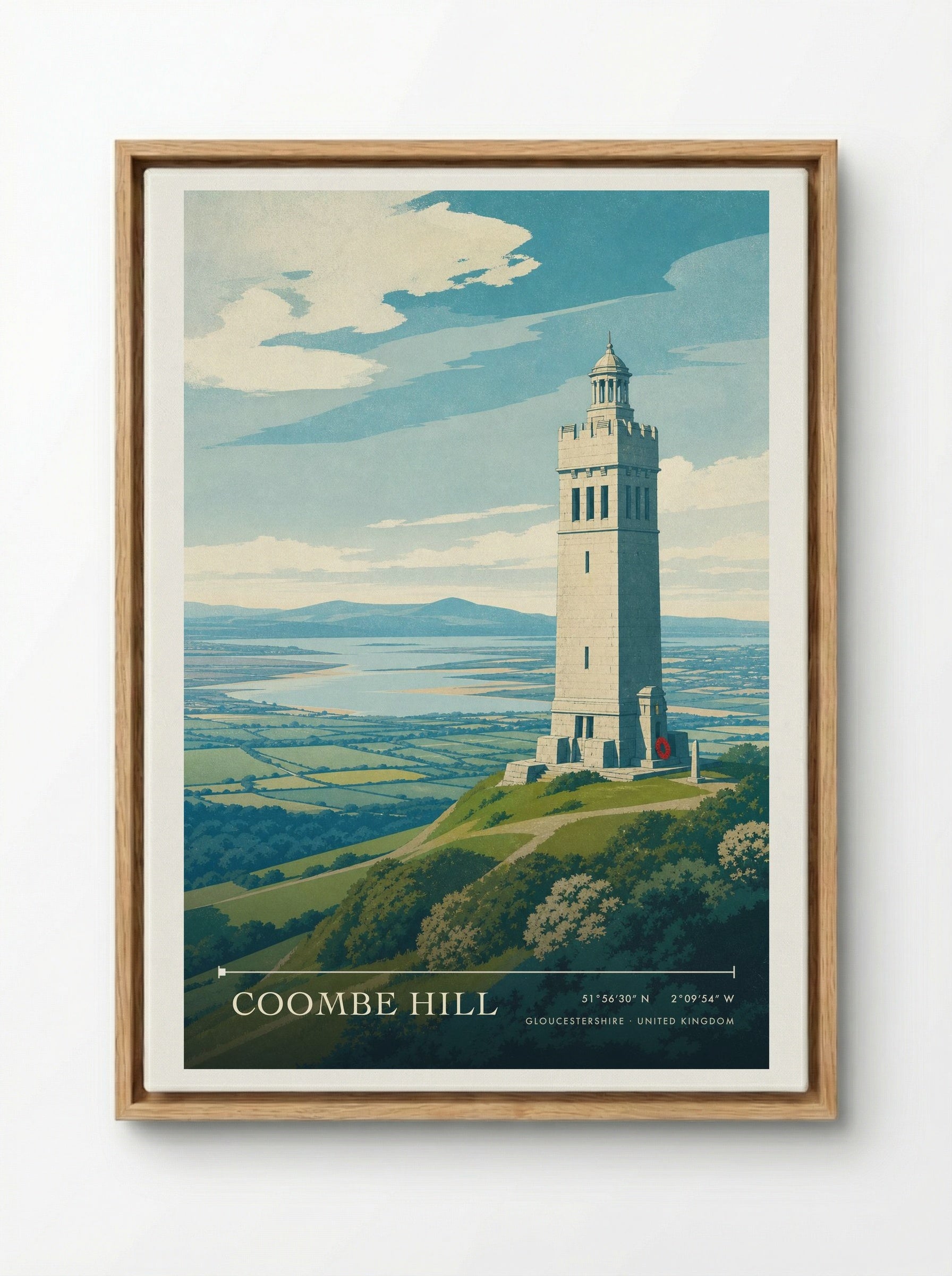 Coombe Hill Gloucestershire United Kingdom Travel Poster - Framed Canvas Wood
