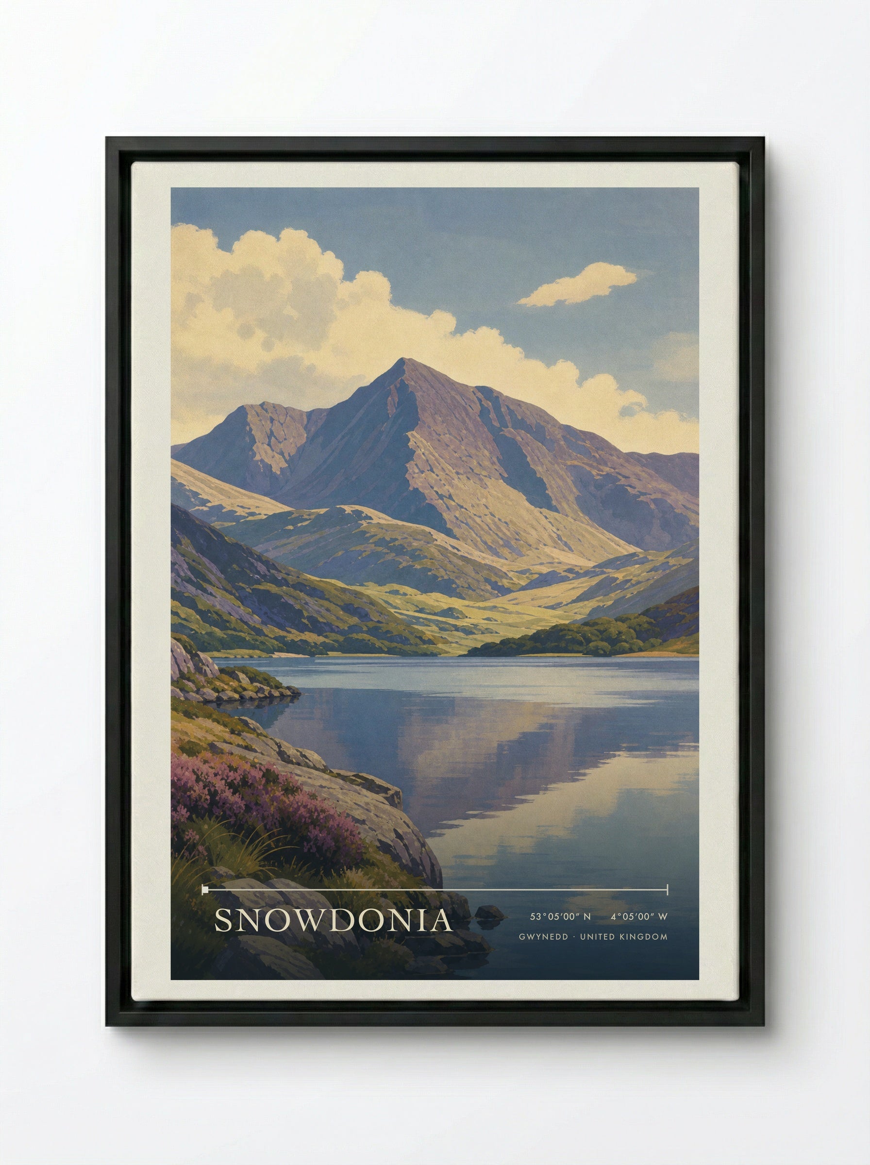 Snowdonia Gwynedd United Kingdom Travel Poster - Framed Canvas Black