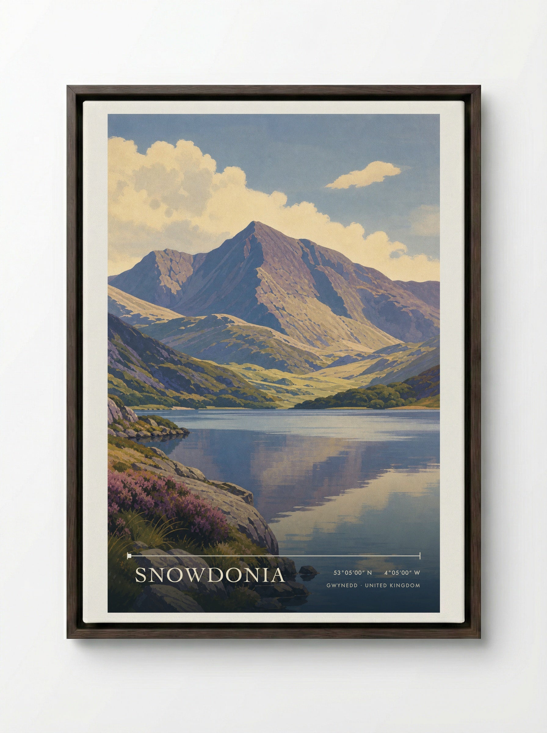 Snowdonia Gwynedd United Kingdom Travel Poster - Framed Canvas Dark Wood