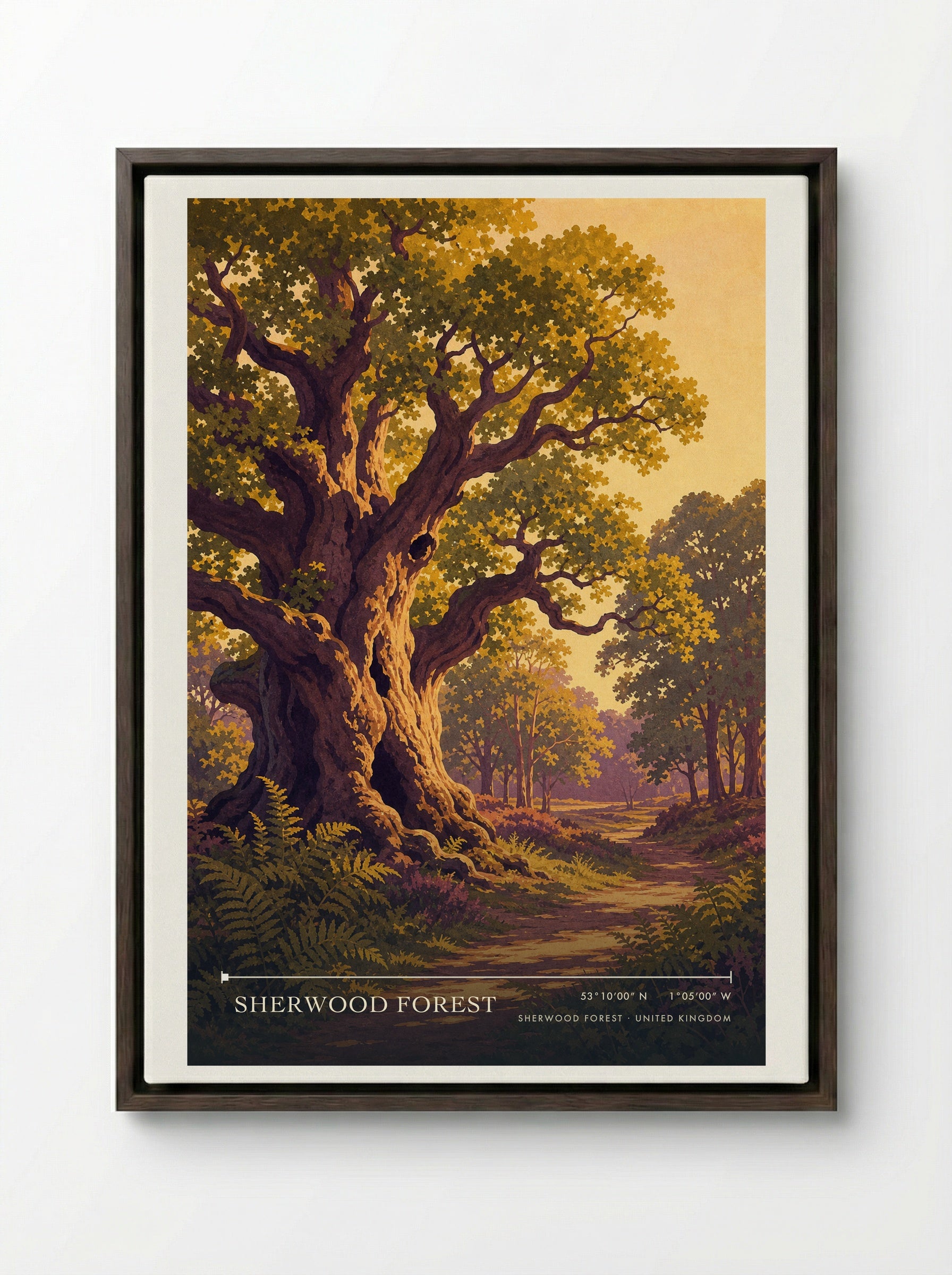 Sherwood Forest United Kingdom Travel Poster - Framed Canvas Dark Wood
