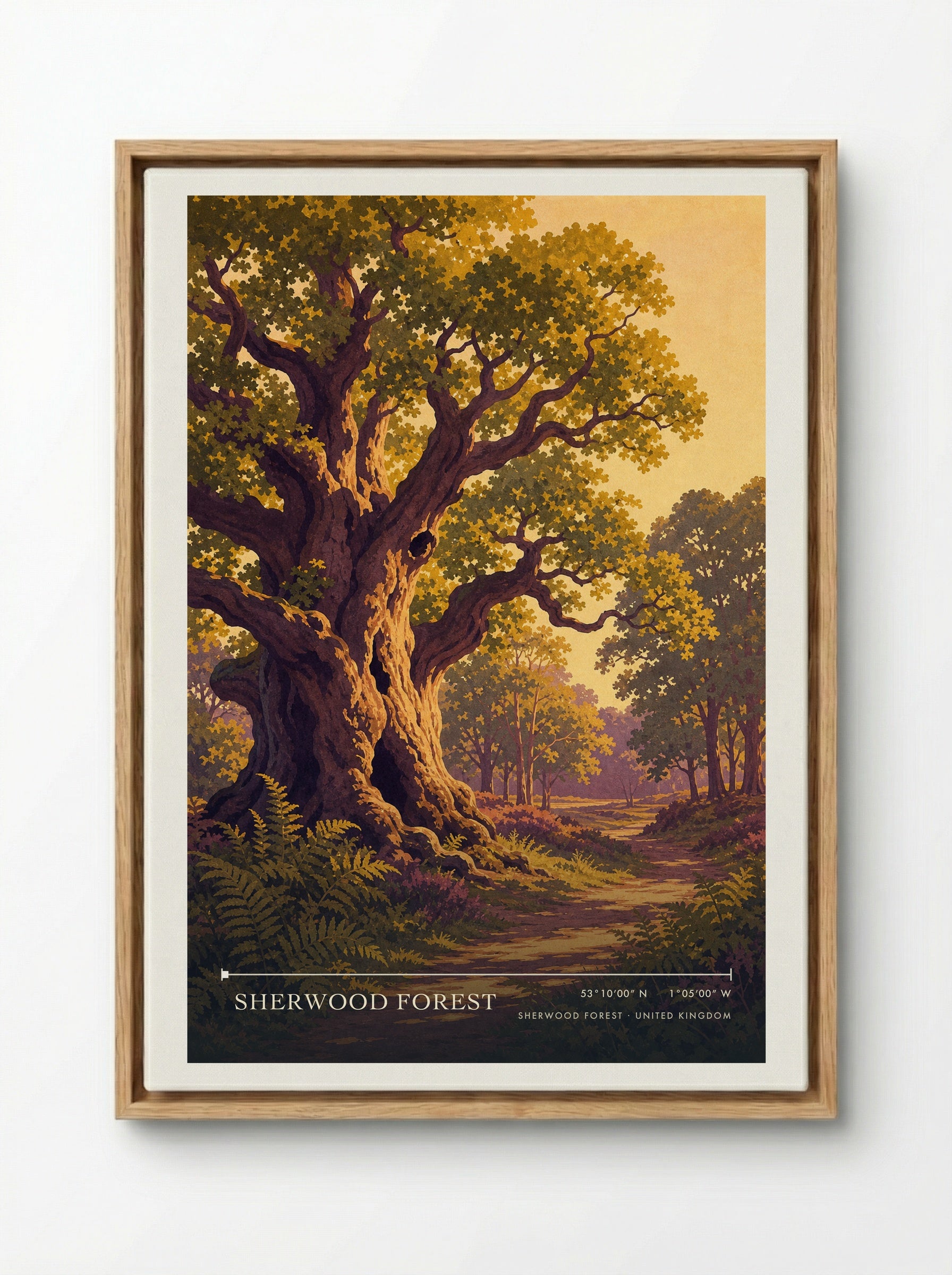 Sherwood Forest United Kingdom Travel Poster - Framed Canvas Wood