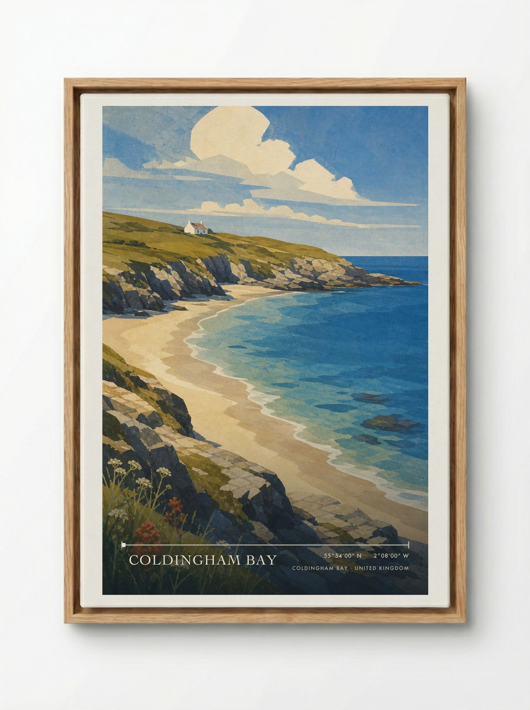 Coldingham Bay United Kingdom Travel Poster - Framed Canvas Wood