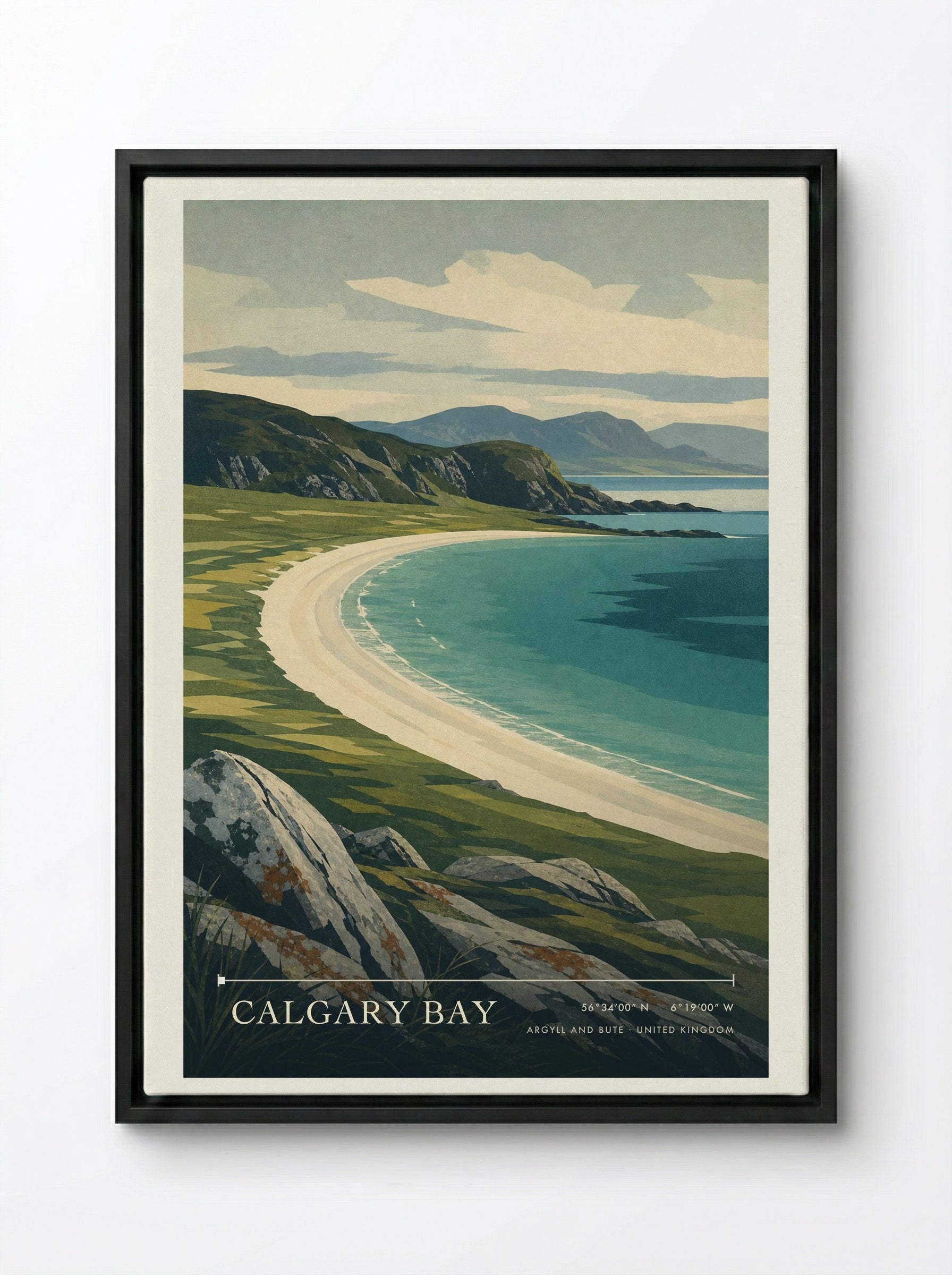 Calgary Bay Argyll and Bute United Kingdom Travel Poster - Framed Canvas Black