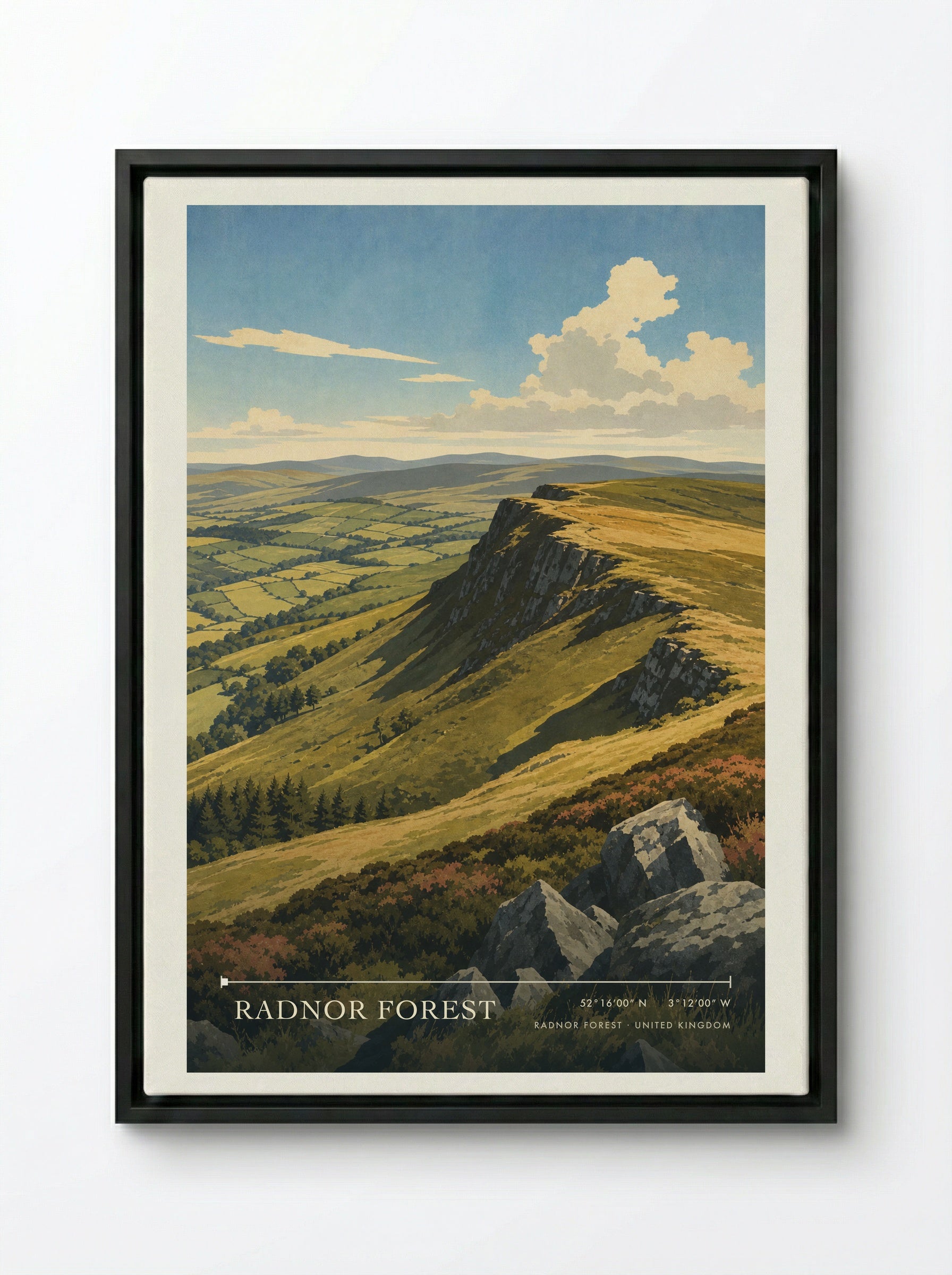 Radnor Forest United Kingdom Travel Poster - Framed Canvas Black