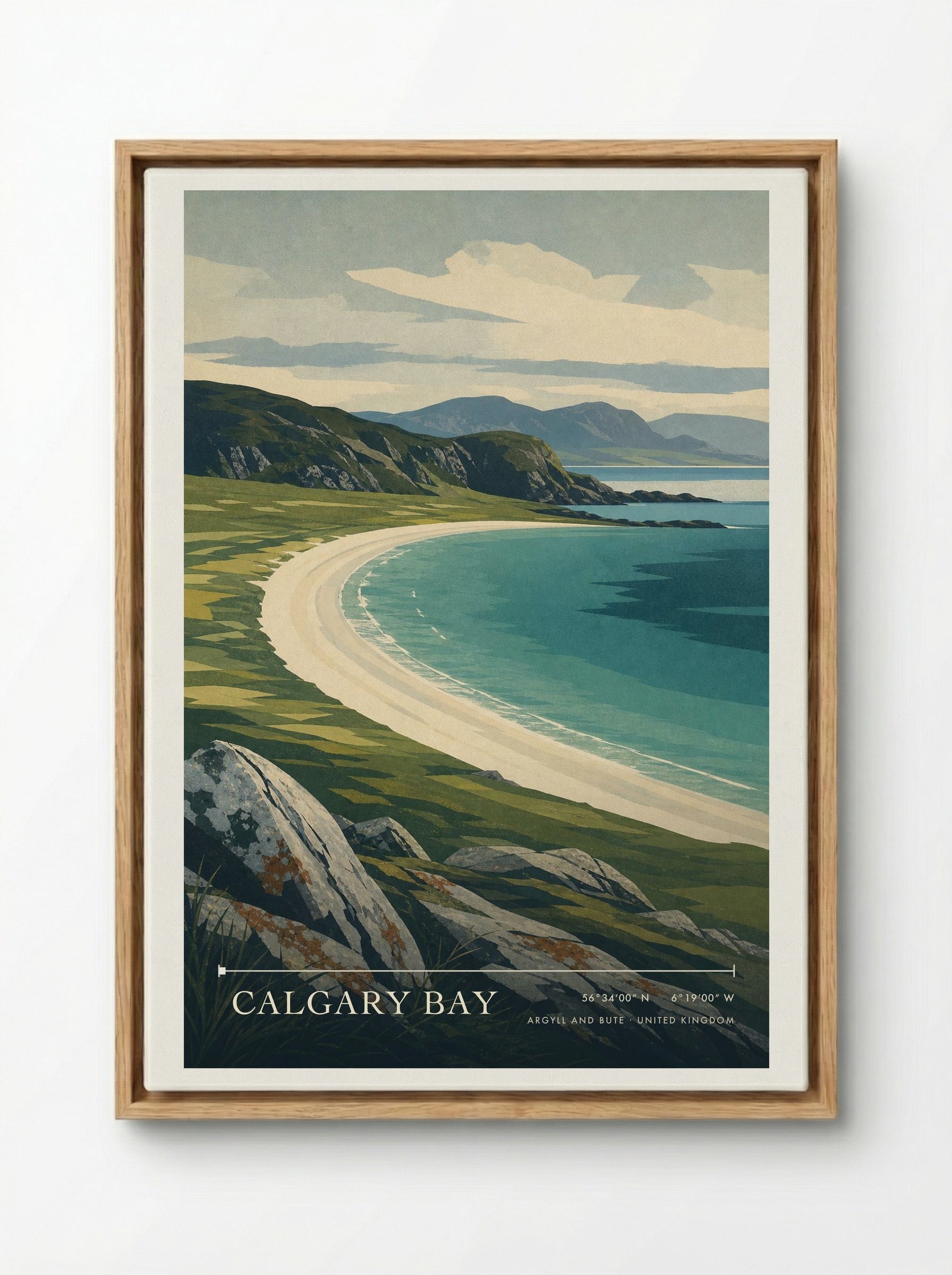 Calgary Bay Argyll and Bute United Kingdom Travel Poster - Framed Canvas Wood
