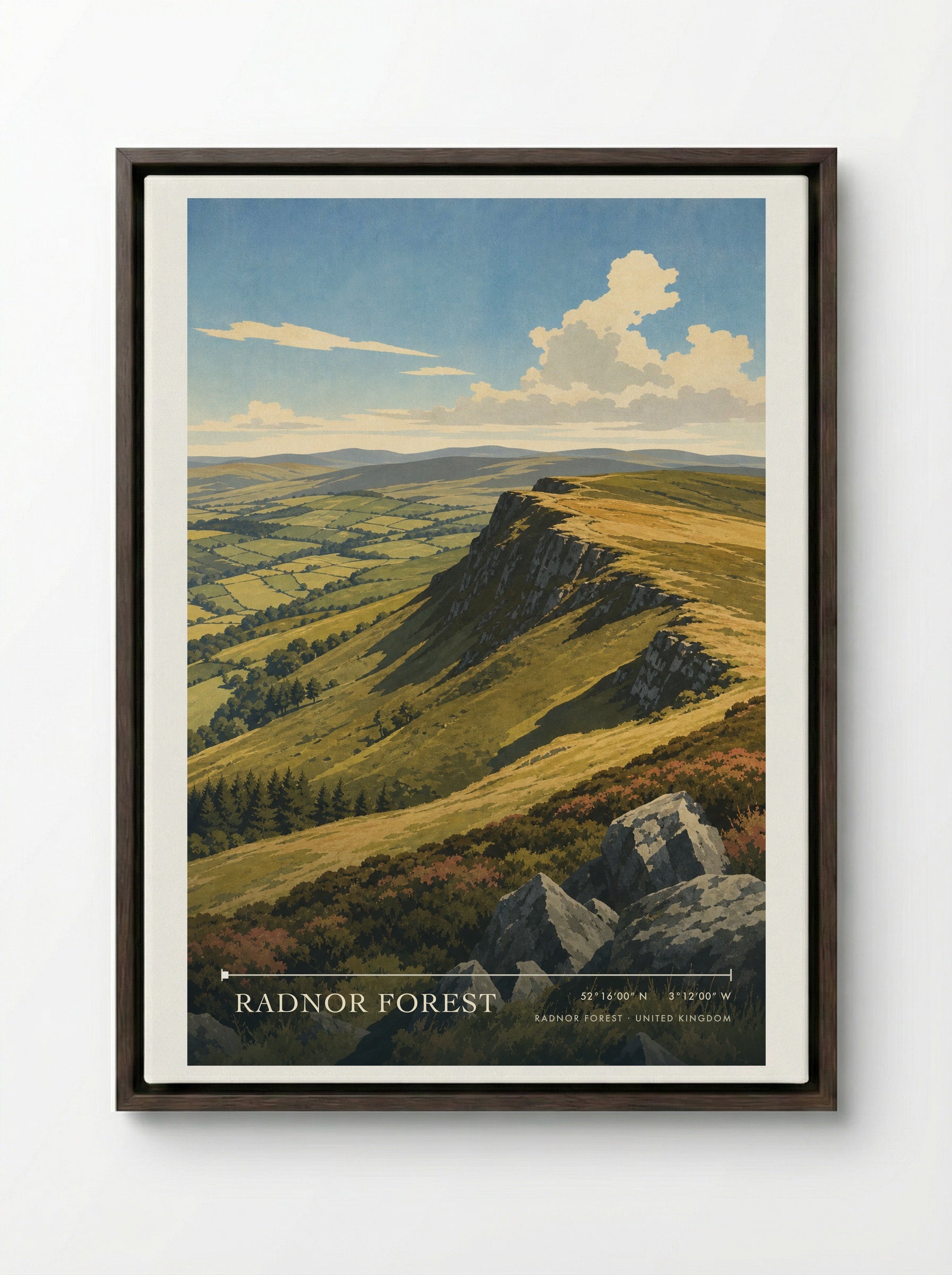 Radnor Forest United Kingdom Travel Poster - Framed Canvas Dark Wood