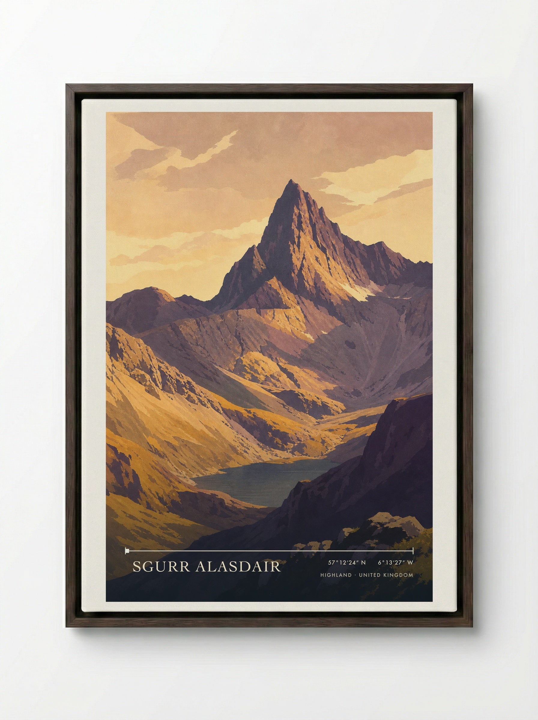 Sgurr Alasdair Highland United Kingdom Travel Poster - Framed Canvas Dark Wood