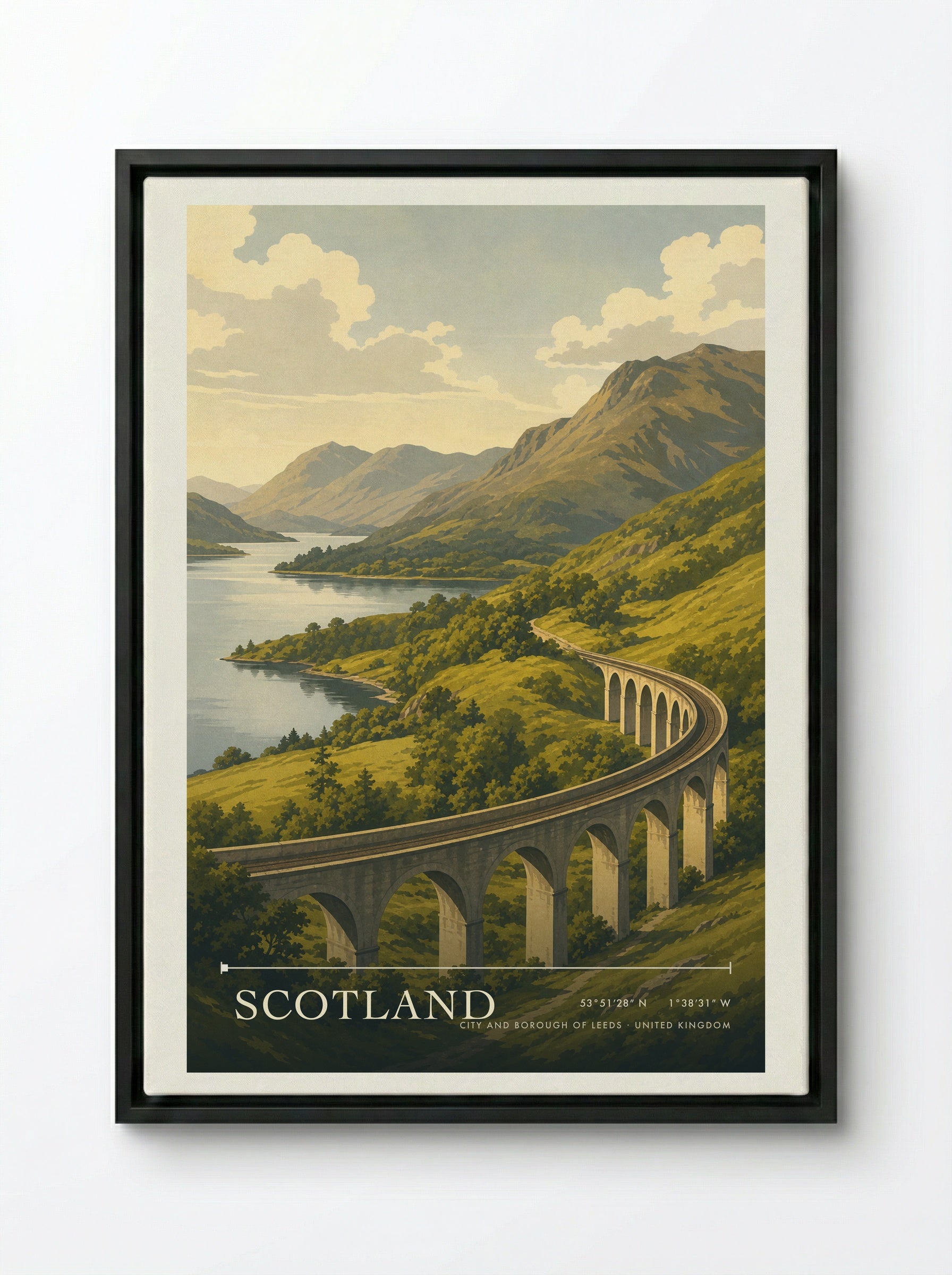 Scotland City and Borough of Leeds United Kingdom Travel Poster - Framed Canvas Black