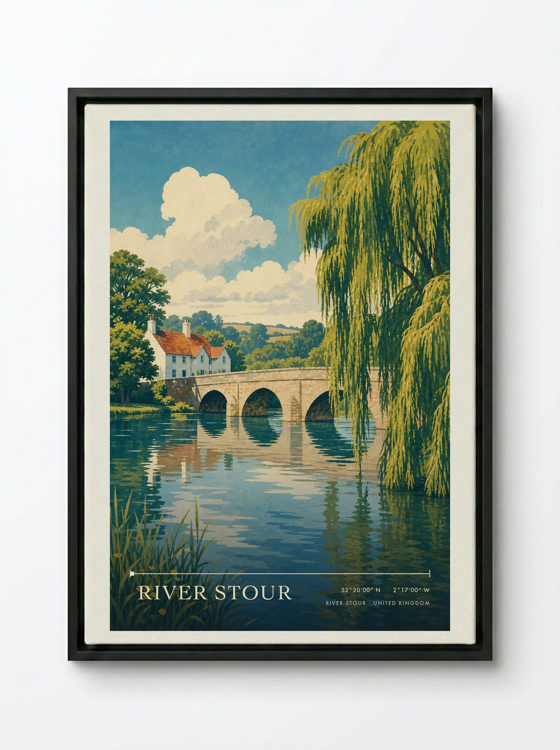 River Stour United Kingdom Travel Poster - Framed Canvas Black