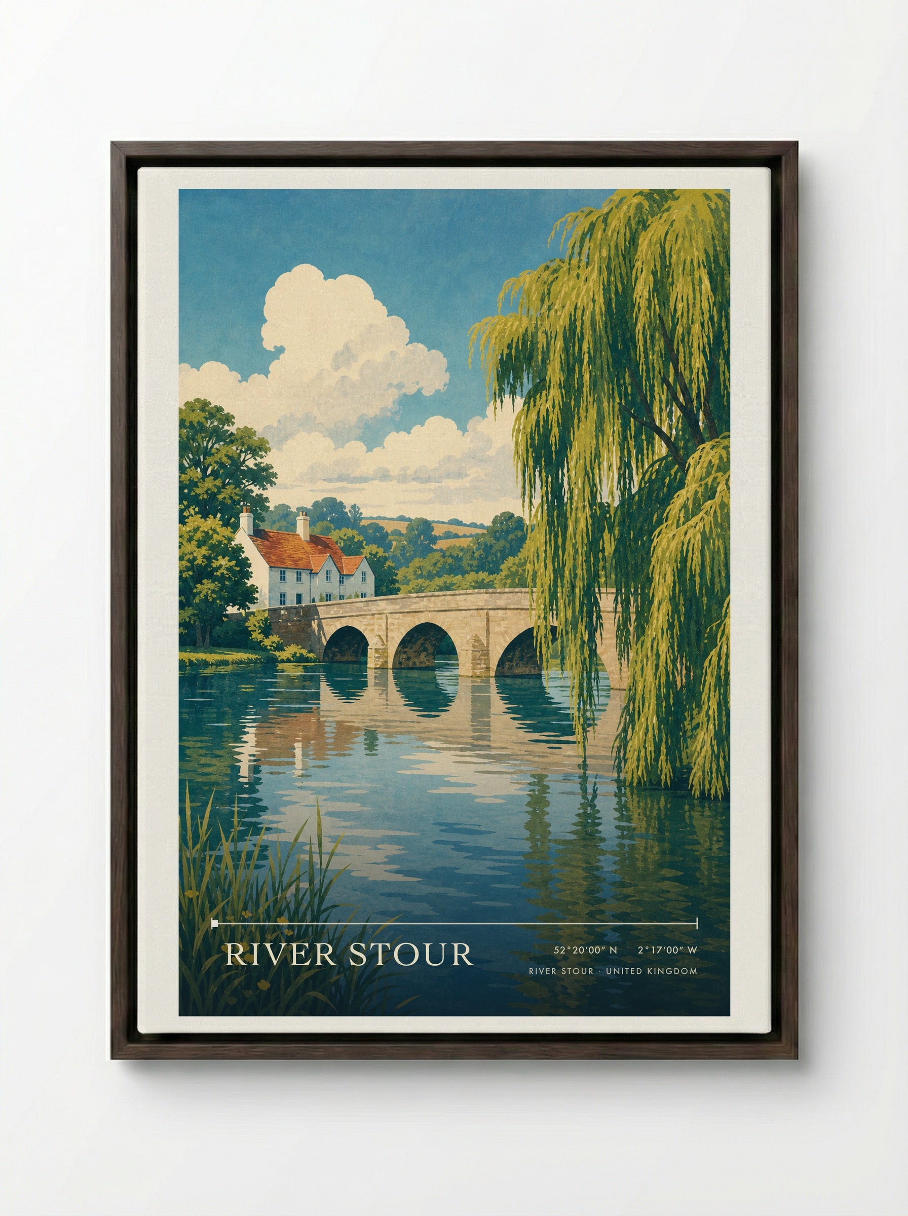 River Stour United Kingdom Travel Poster - Framed Canvas Dark Wood