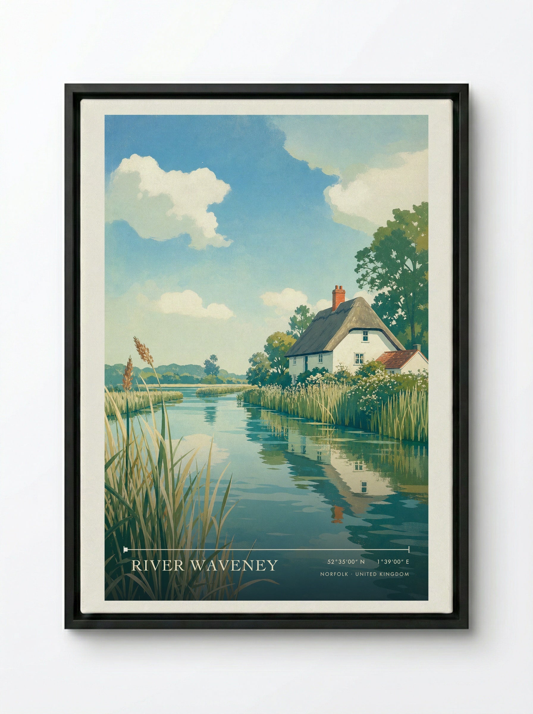 River Waveney Norfolk United Kingdom Travel Poster - Framed Canvas Black