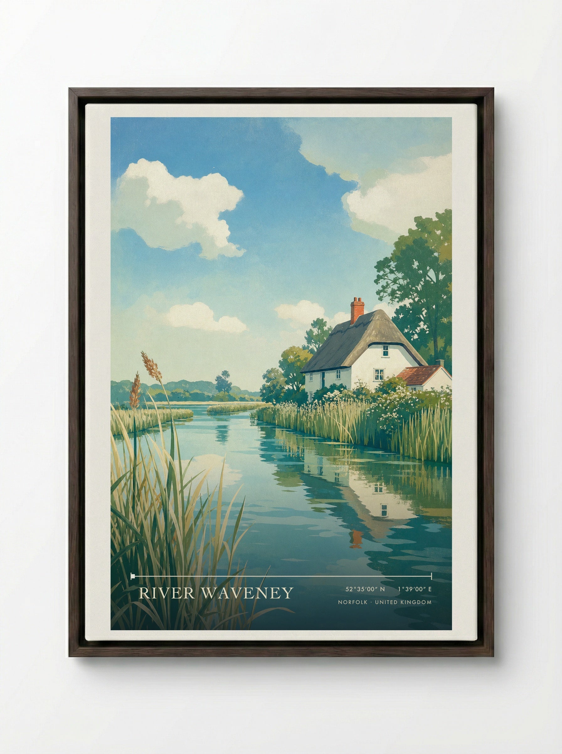 River Waveney Norfolk United Kingdom Travel Poster - Framed Canvas Dark Wood
