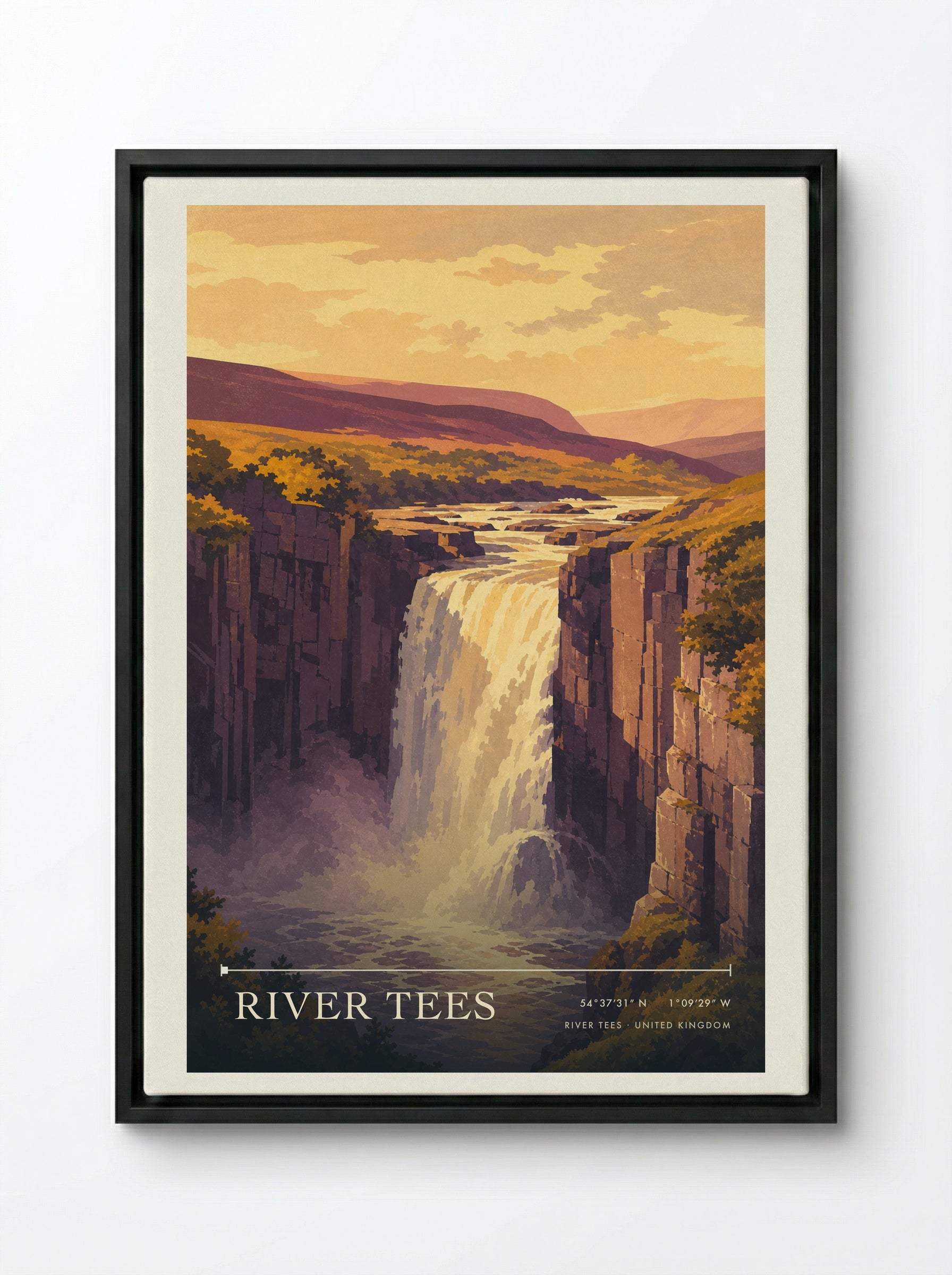 River Tees United Kingdom Travel Poster - Framed Canvas Black