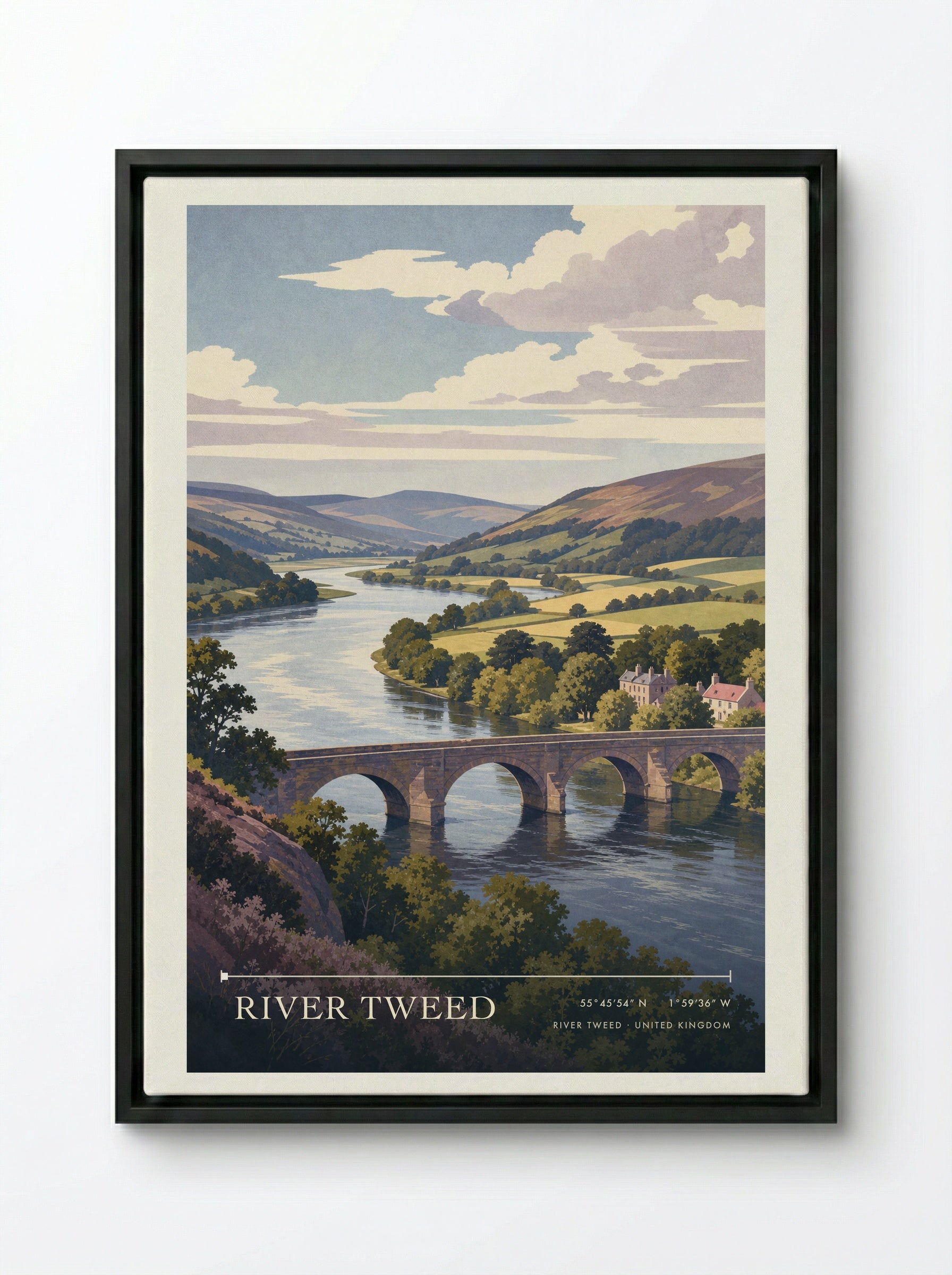 River Tweed United Kingdom Travel Poster - Framed Canvas Black