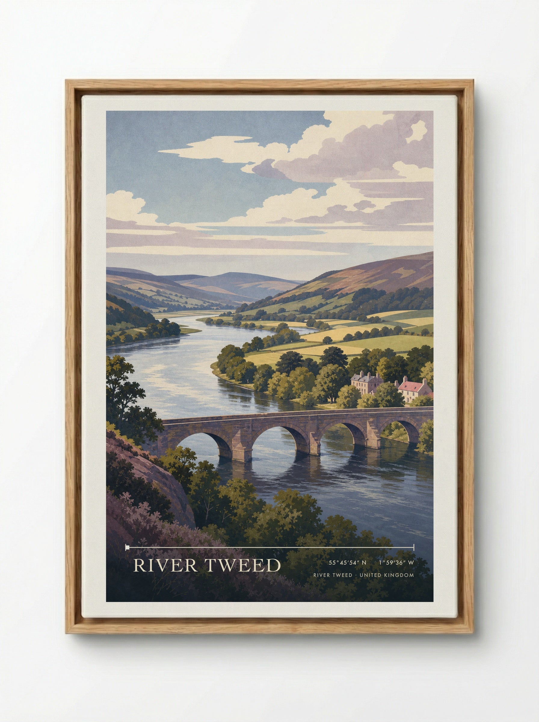 River Tweed United Kingdom Travel Poster - Framed Canvas Wood