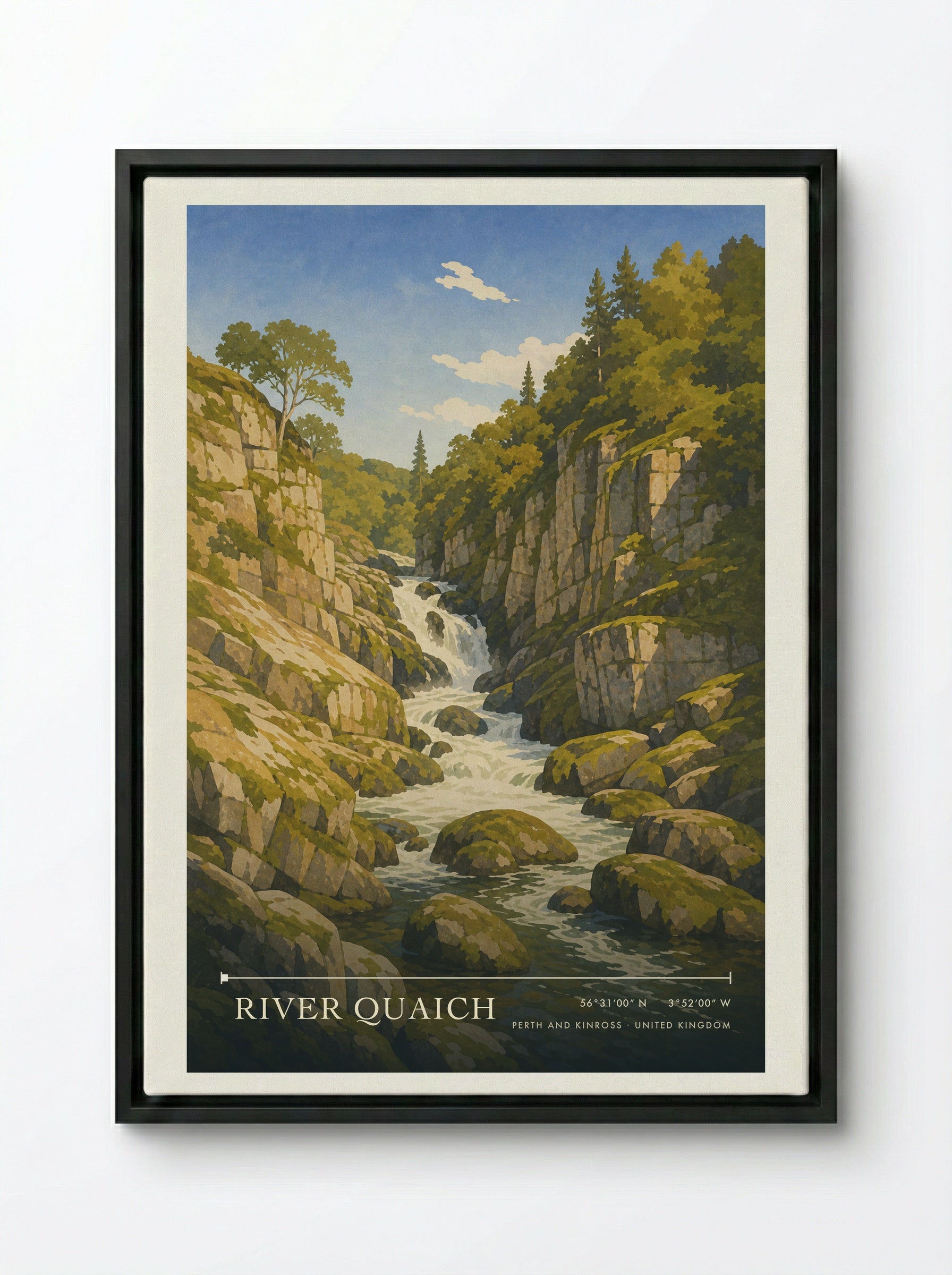 River Quaich Perth and Kinross United Kingdom Travel Poster - Framed Canvas Black