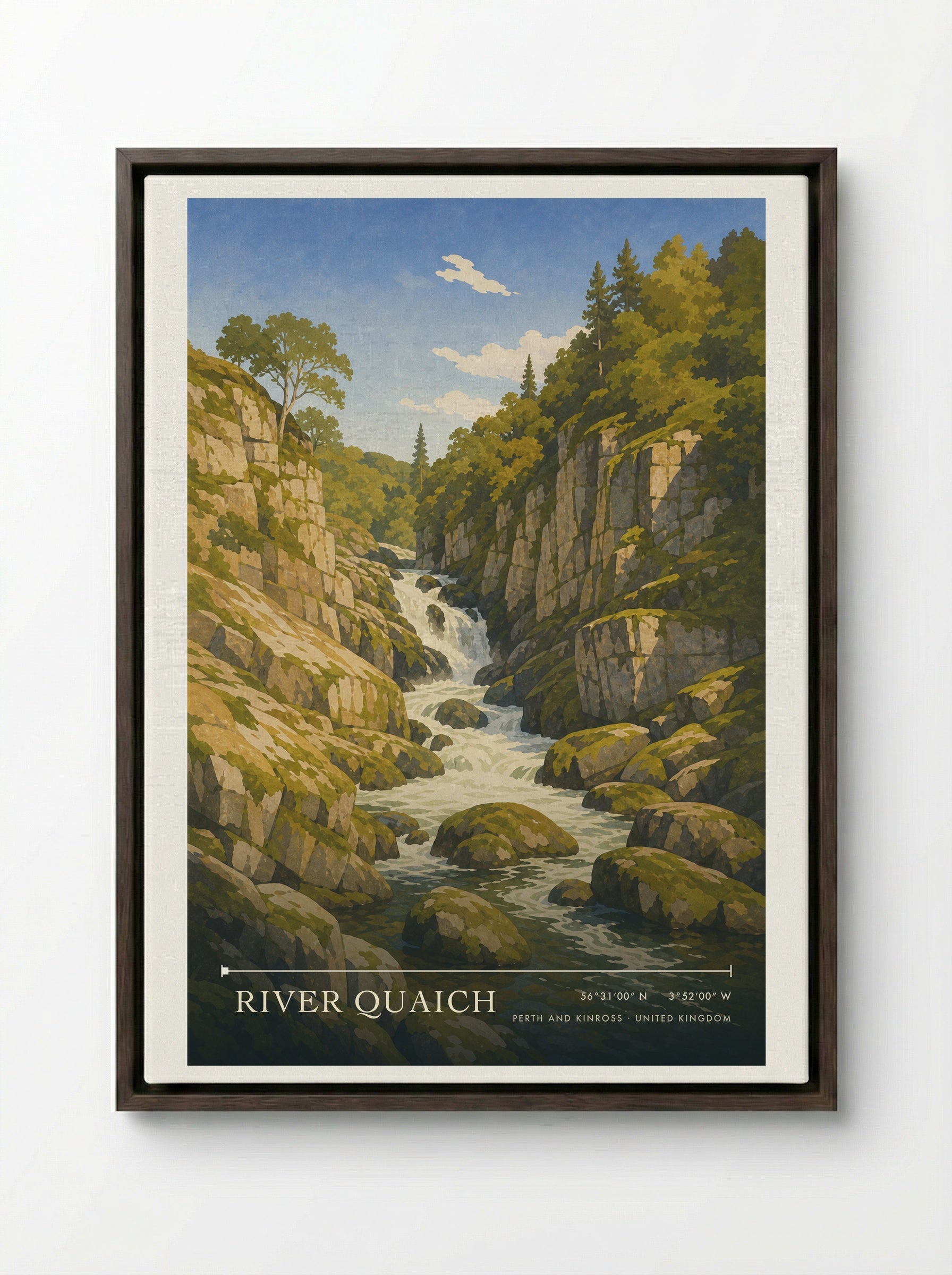 River Quaich Perth and Kinross United Kingdom Travel Poster - Framed Canvas Dark Wood