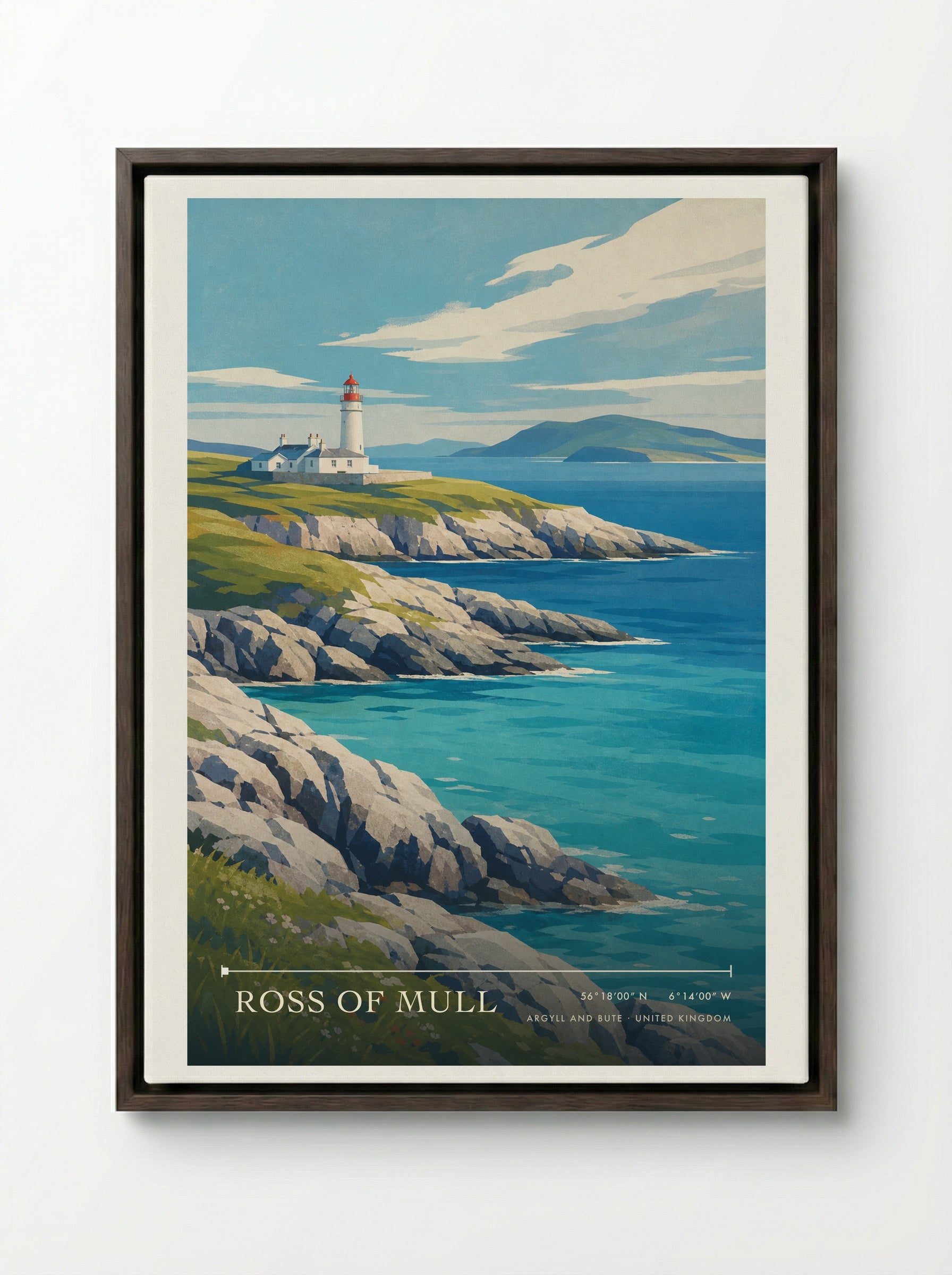 Ross of Mull Argyll and Bute United Kingdom Travel Poster - Framed Canvas Dark Wood