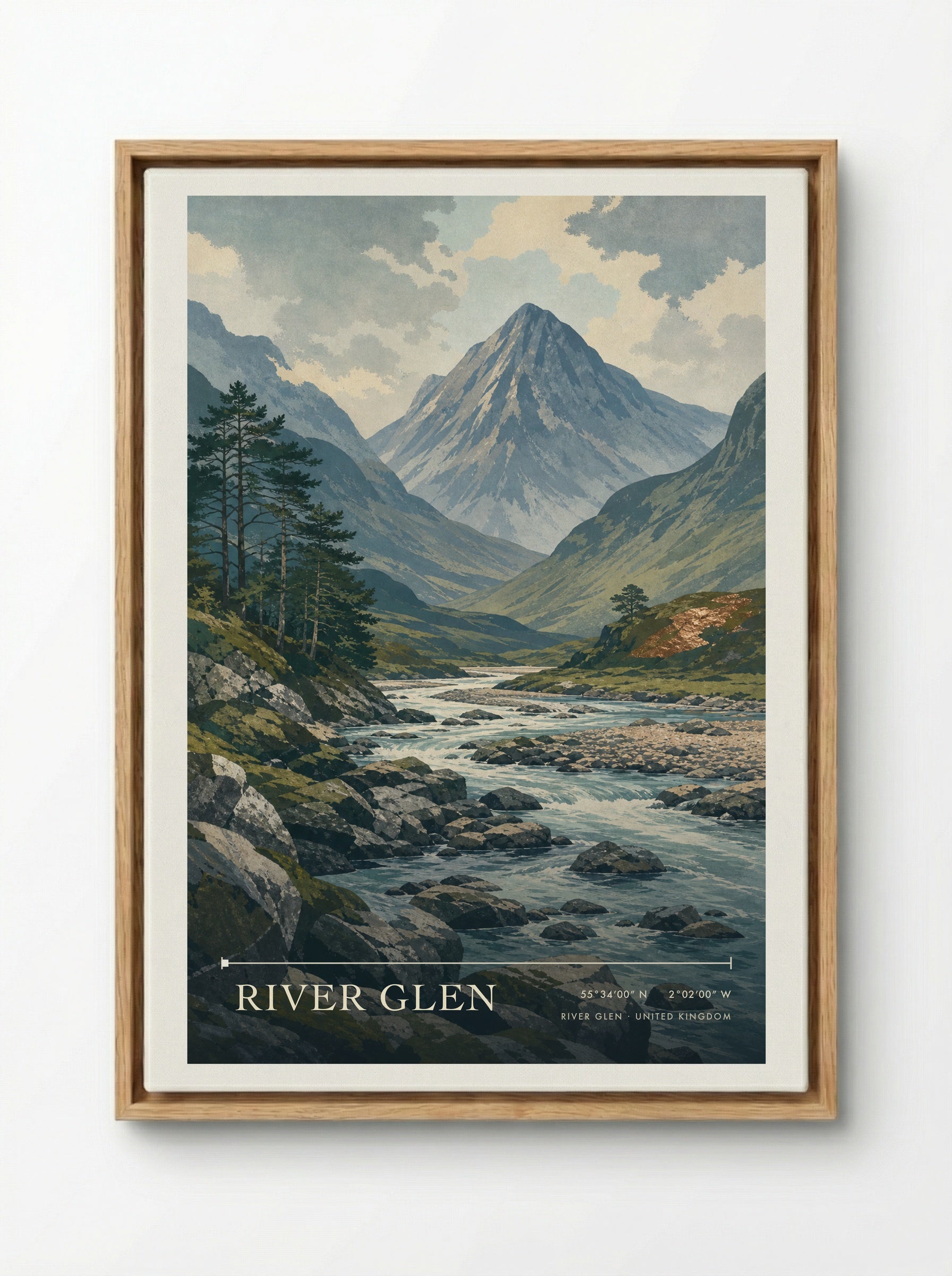 River Glen United Kingdom Travel Poster - Framed Canvas Wood