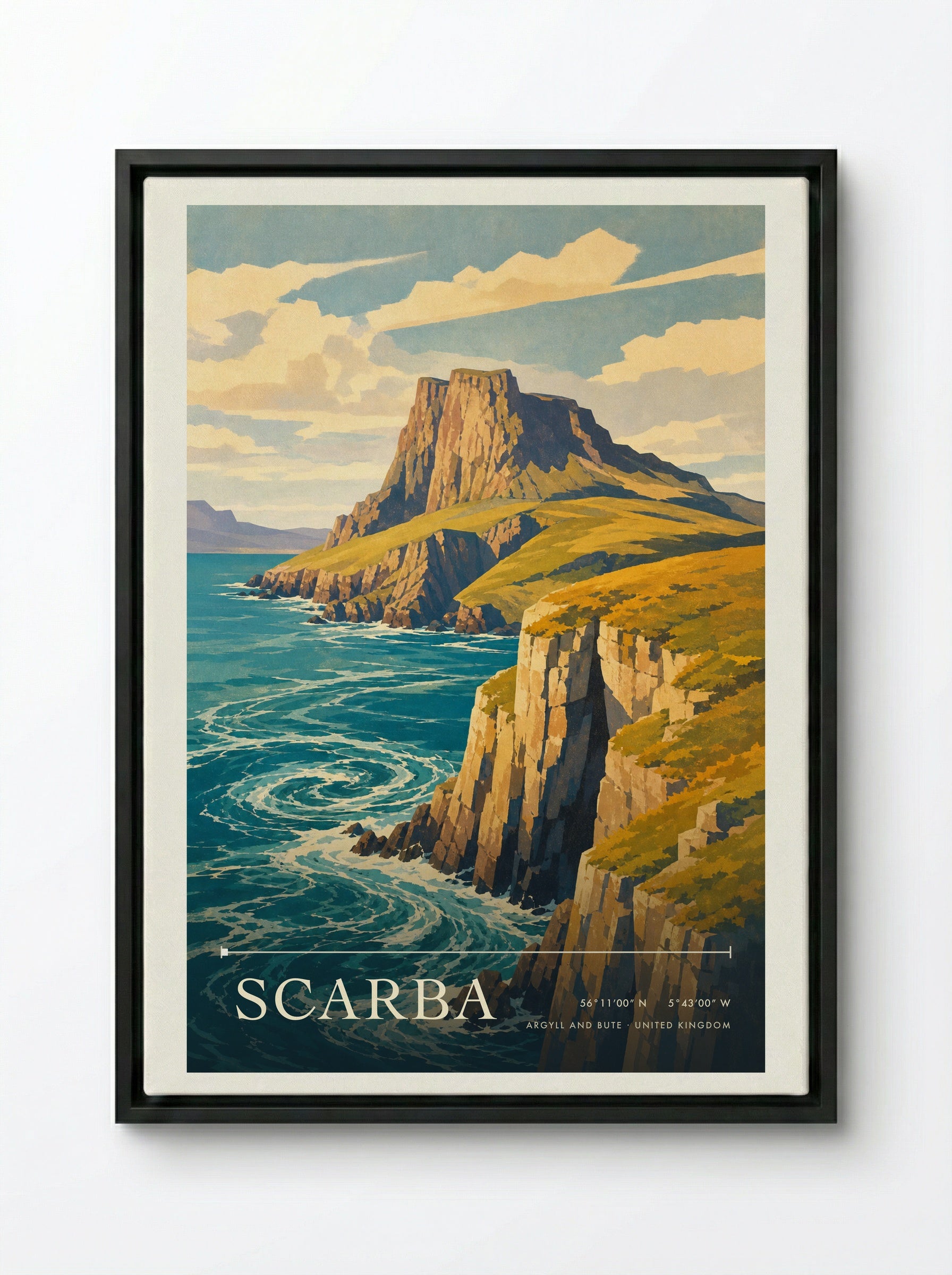 Scarba Argyll and Bute United Kingdom Travel Poster - Framed Canvas Black
