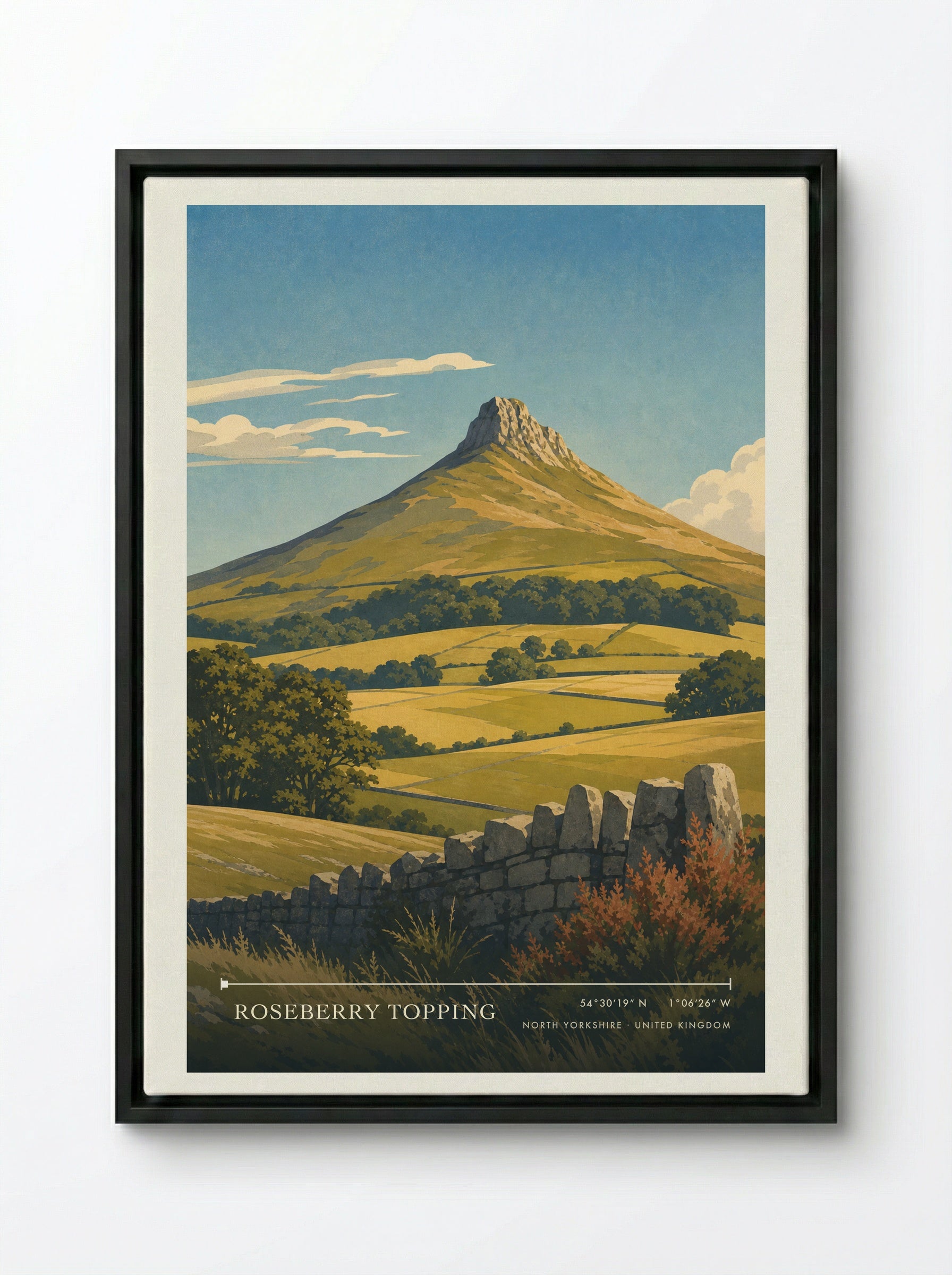 Roseberry Topping North Yorkshire United Kingdom Travel Poster - Framed Canvas Black