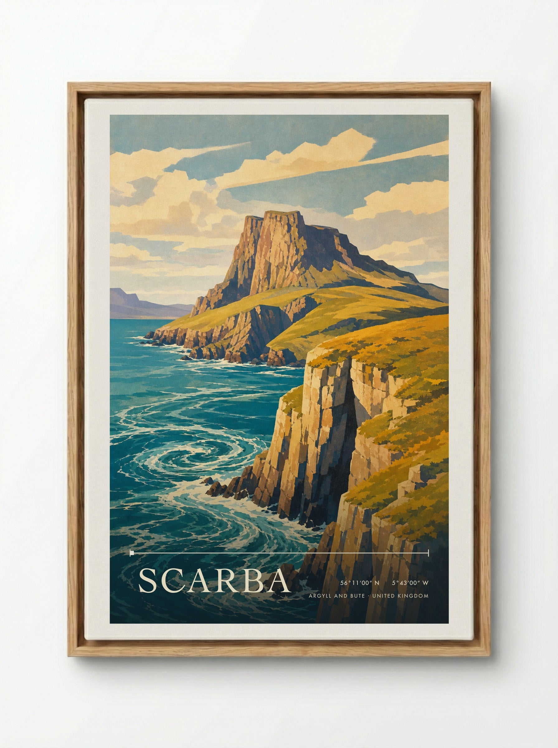 Scarba Argyll and Bute United Kingdom Travel Poster - Framed Canvas Wood