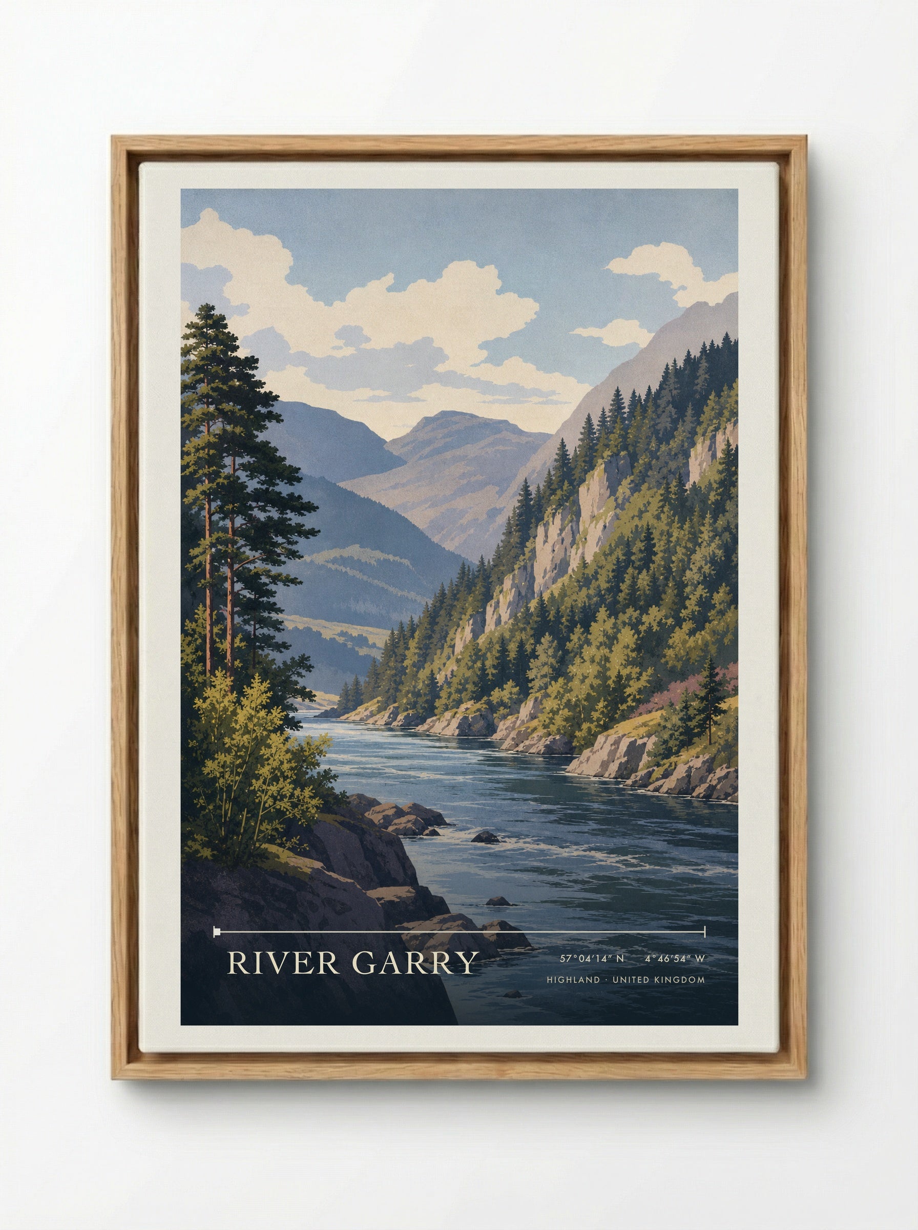 River Garry Highland United Kingdom Travel Poster - Framed Canvas Wood
