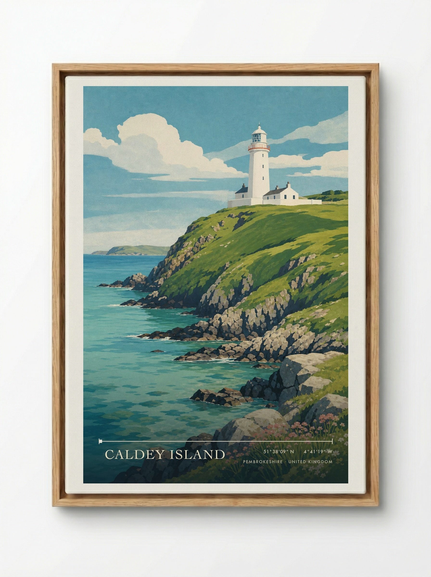 Caldey Island Pembrokeshire United Kingdom Travel Poster - Framed Canvas Wood