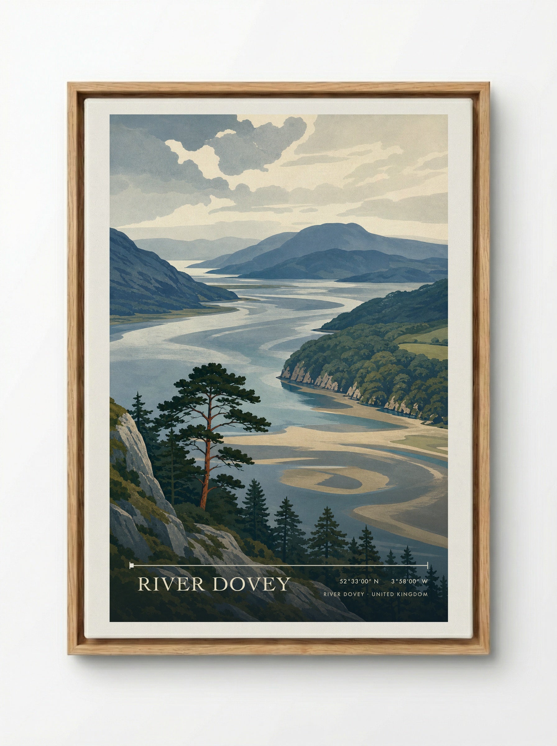 River Dovey United Kingdom Travel Poster - Framed Canvas Wood