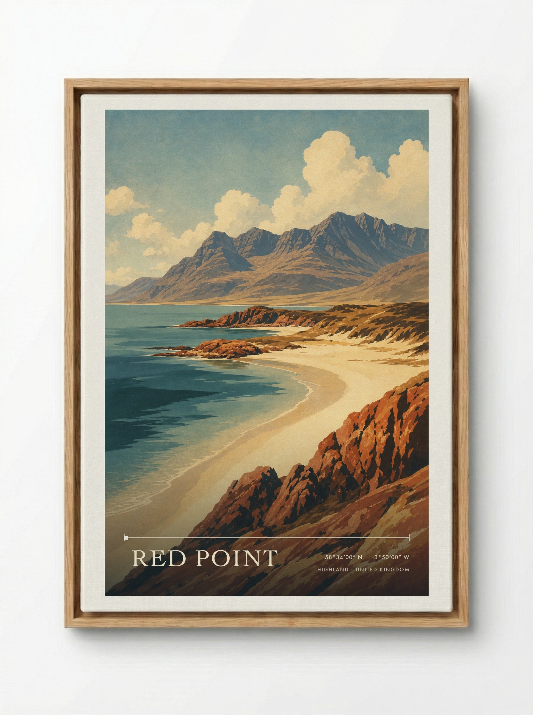 Red Point Highland United Kingdom Travel Poster - Framed Canvas Wood
