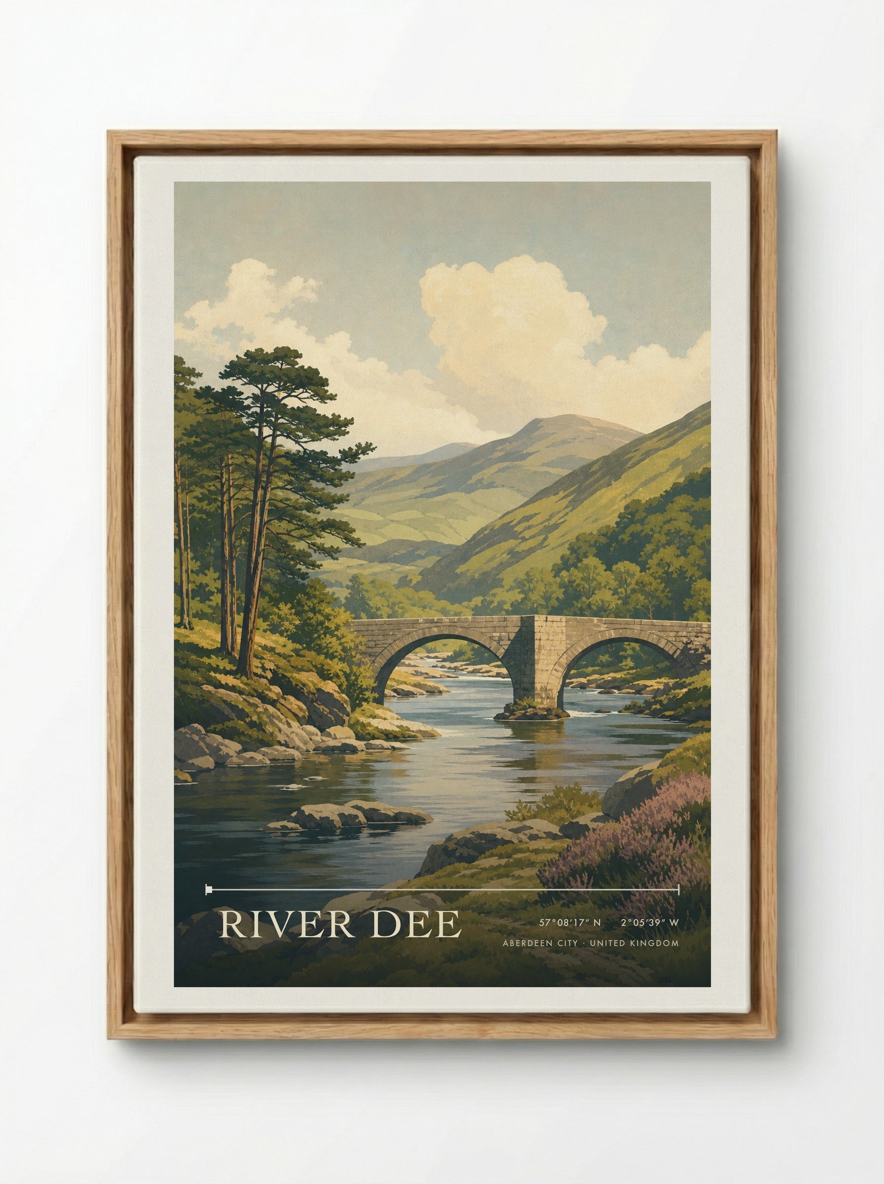 River Dee Aberdeen City United Kingdom Travel Poster - Framed Canvas Wood