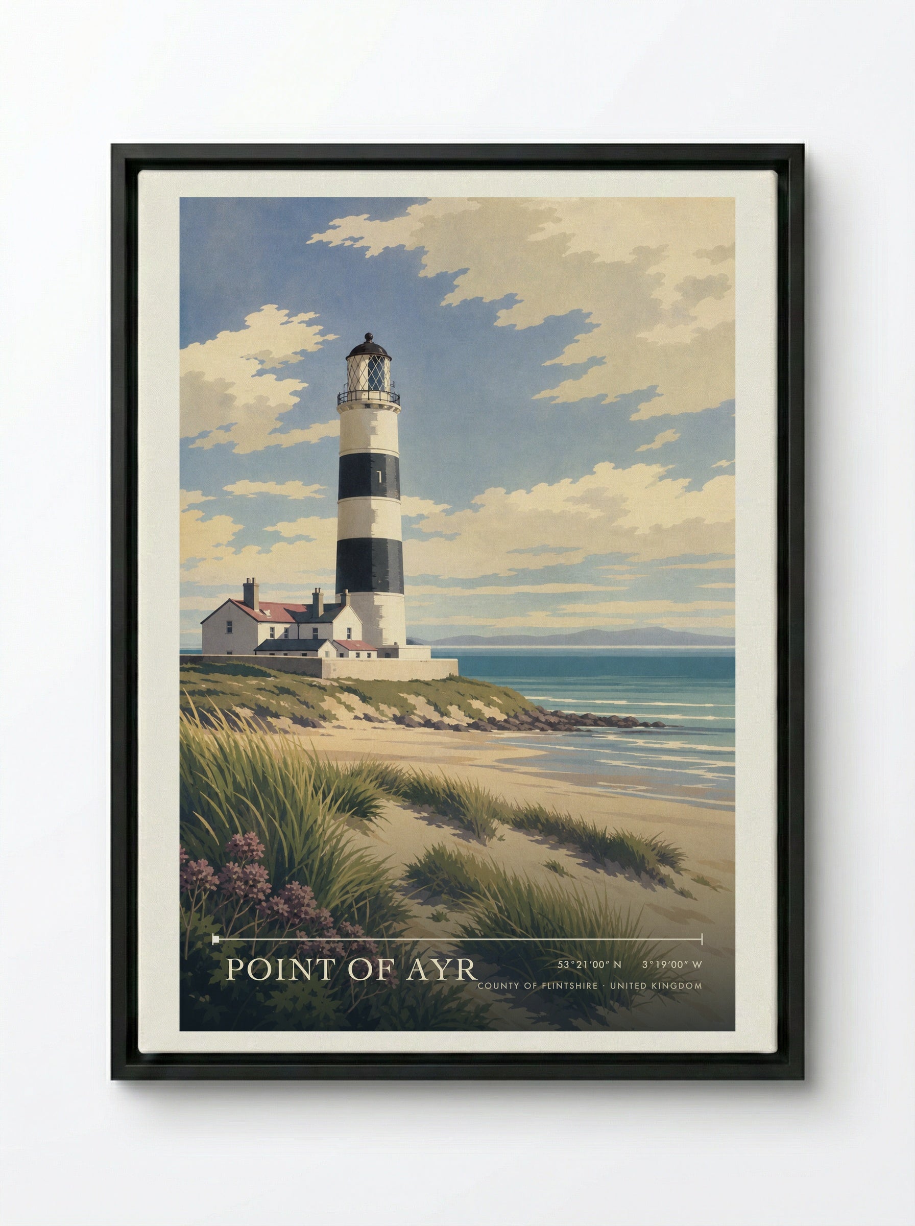 Point of Ayr County of Flintshire United Kingdom Travel Poster - Framed Canvas Black