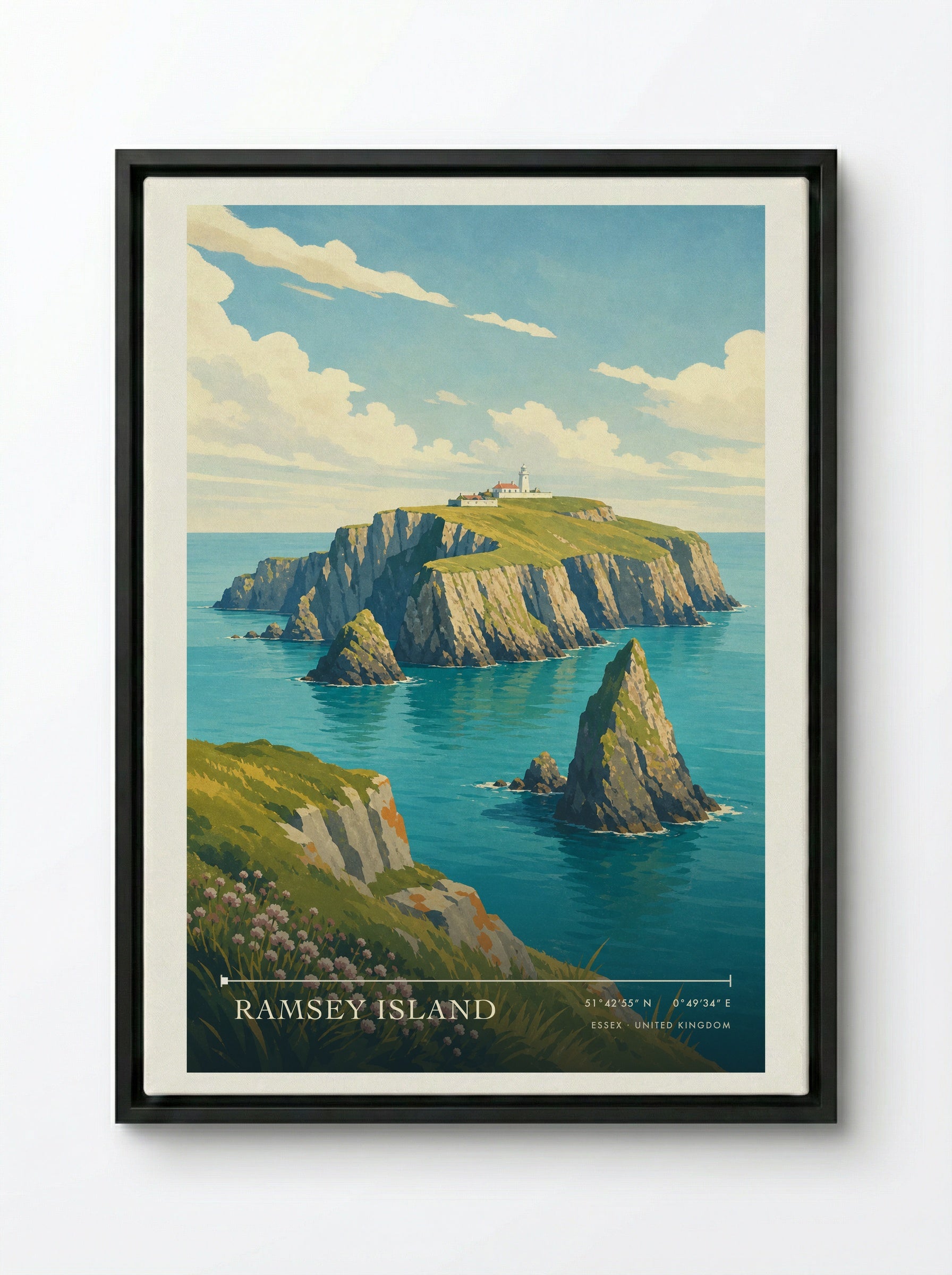 Ramsey Island Essex United Kingdom Travel Poster - Framed Canvas Black