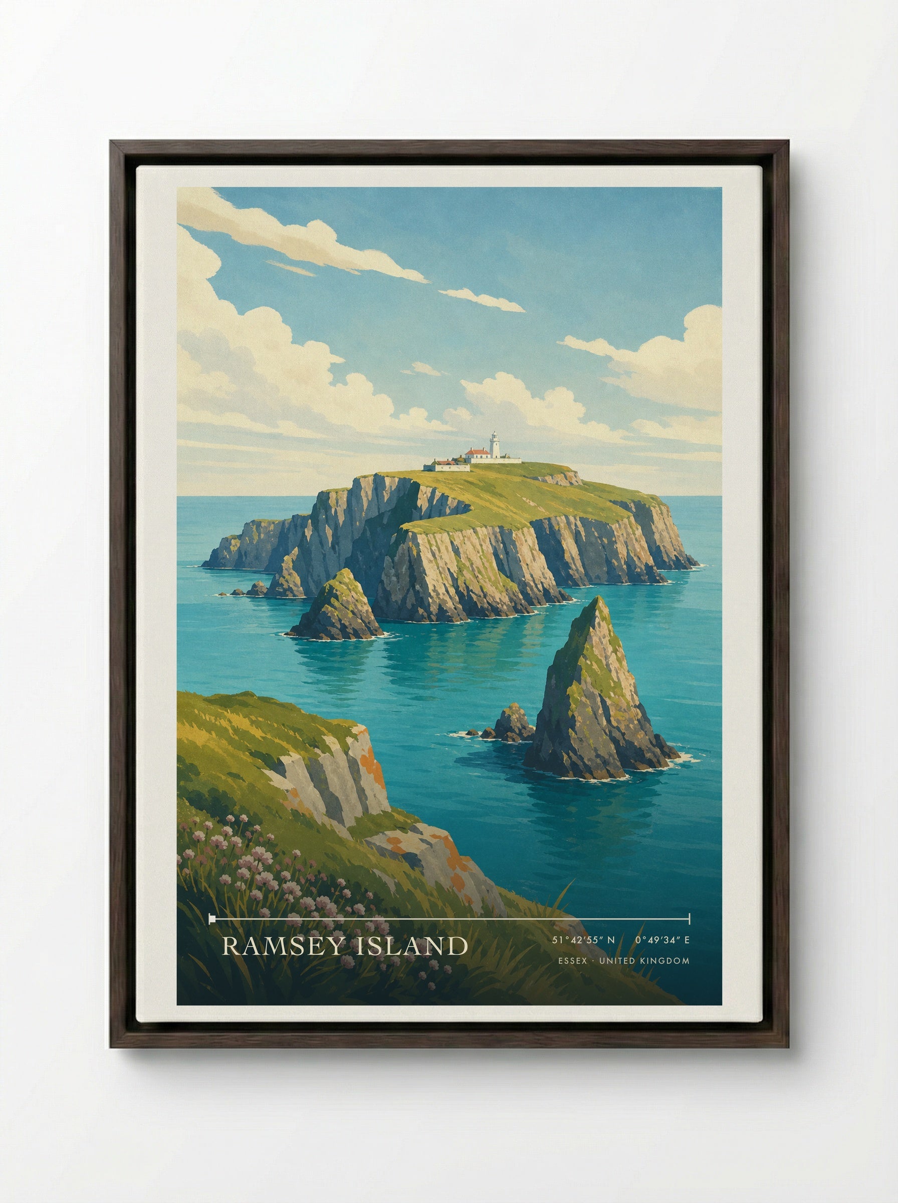 Ramsey Island Essex United Kingdom Travel Poster - Framed Canvas Dark Wood