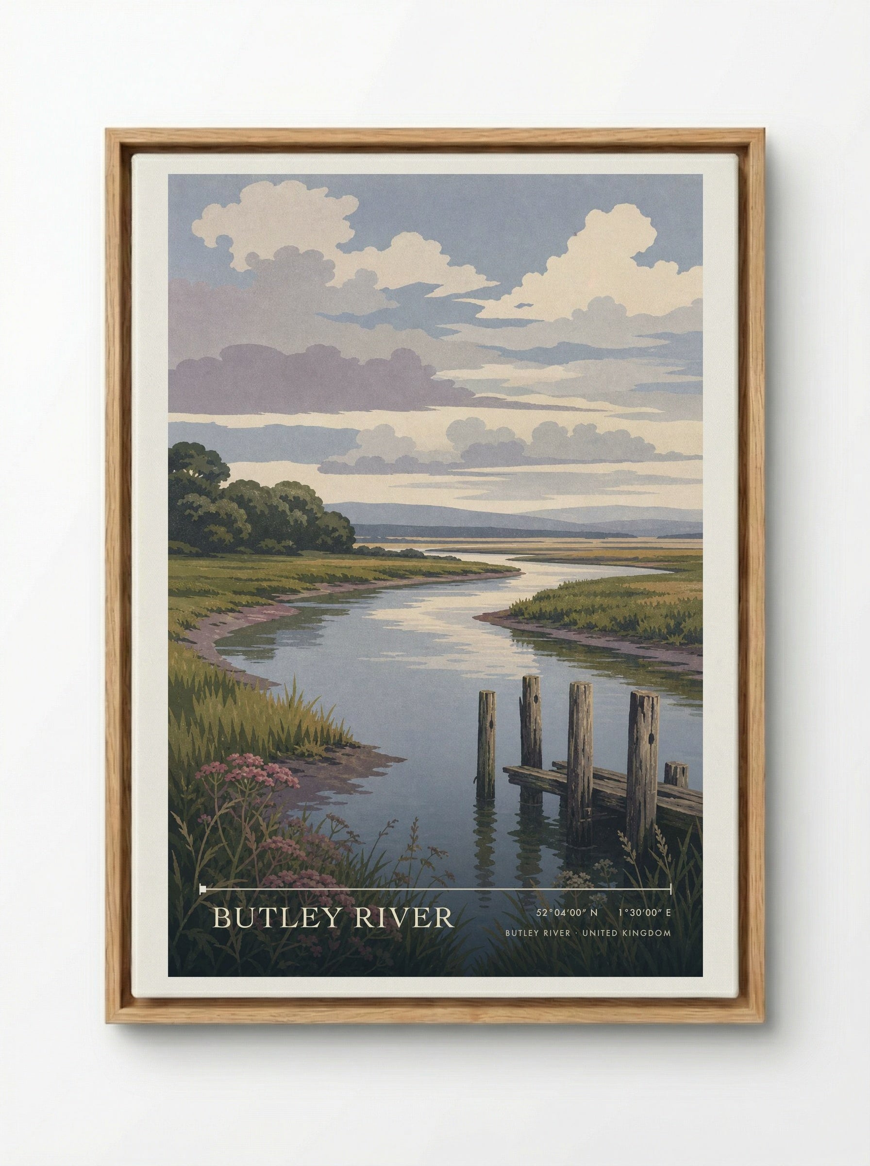 Butley River United Kingdom Travel Poster - Framed Canvas Wood