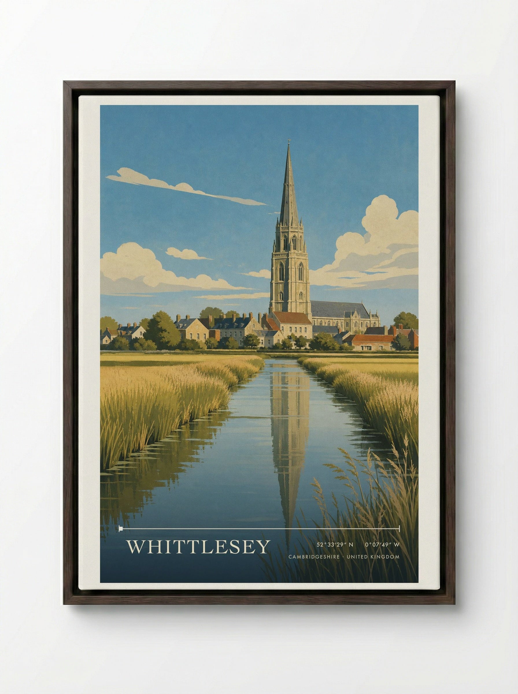 Whittlesey Cambridgeshire United Kingdom Travel Poster - Framed Canvas Dark Wood
