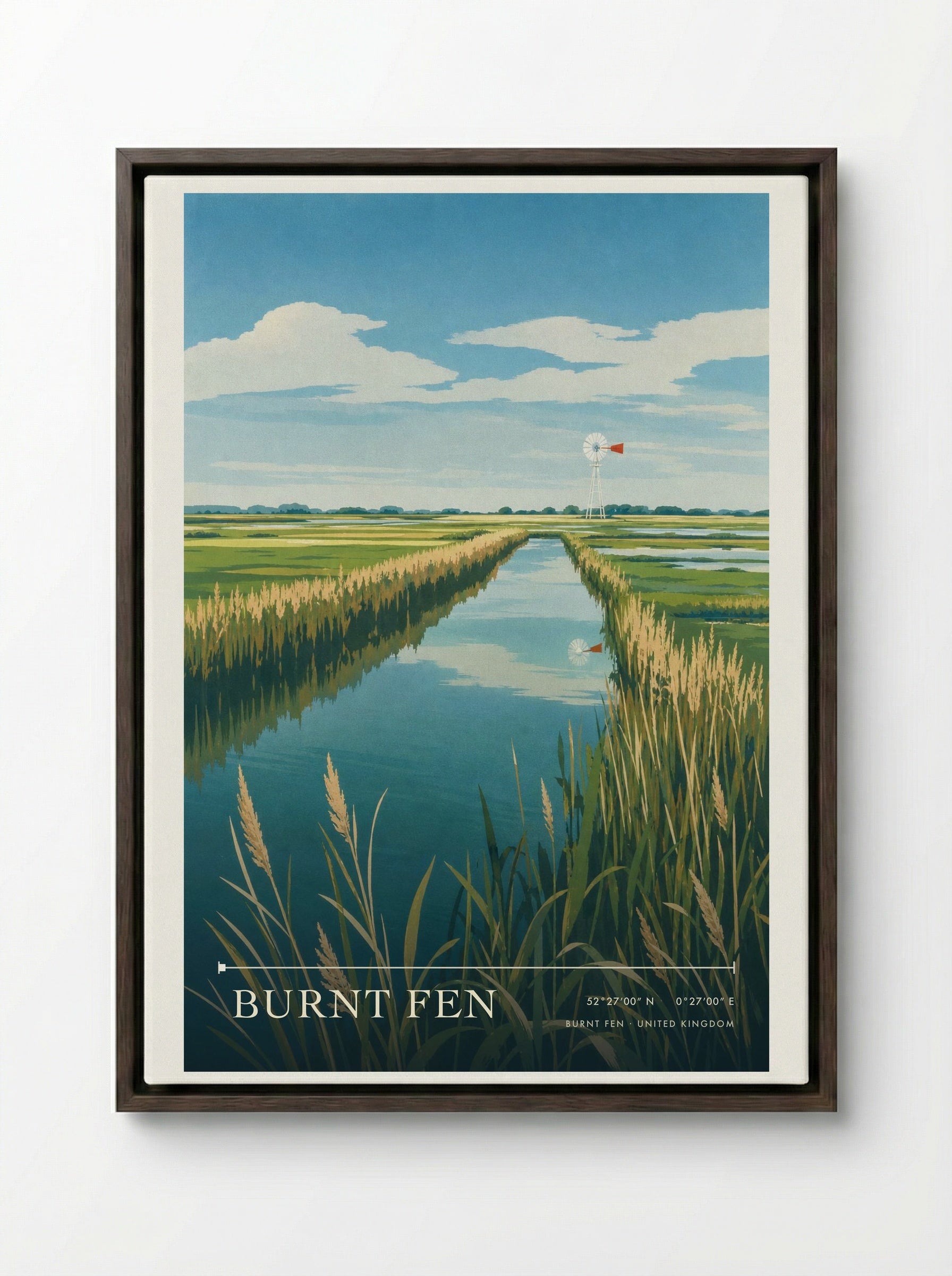 Burnt Fen United Kingdom Travel Poster - Framed Canvas Dark Wood